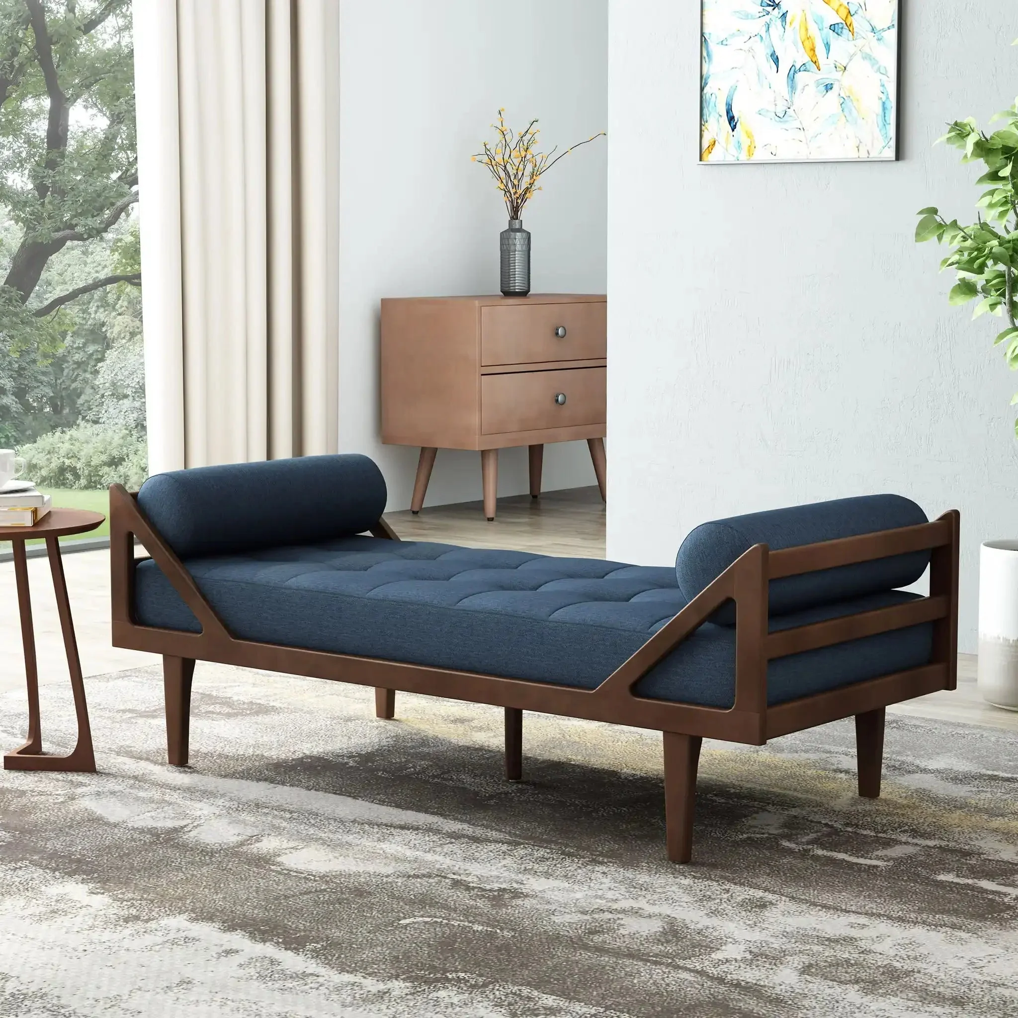 Chic Contemporary Chaise Lounge With Button Tufting And Bentwood Structure - Image 5