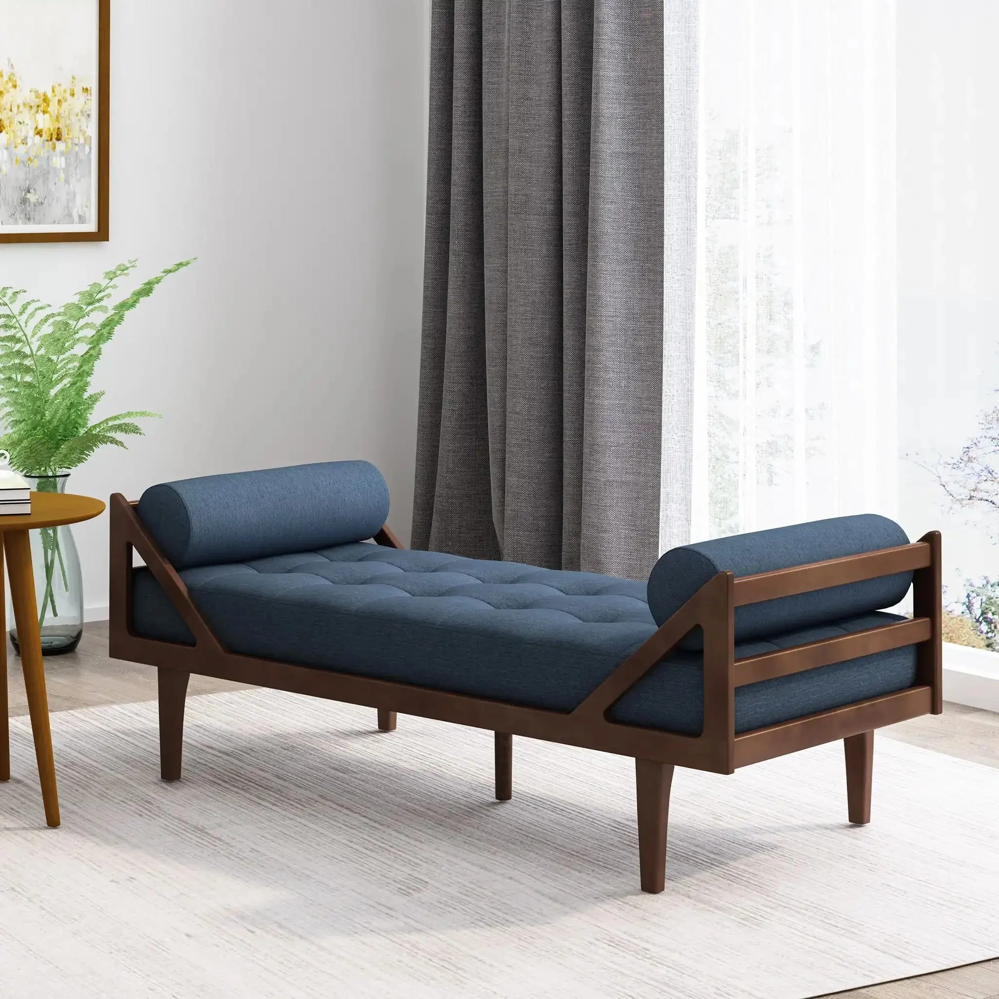Chic Contemporary Chaise Lounge With Button Tufting And Bentwood Structure - Image 6