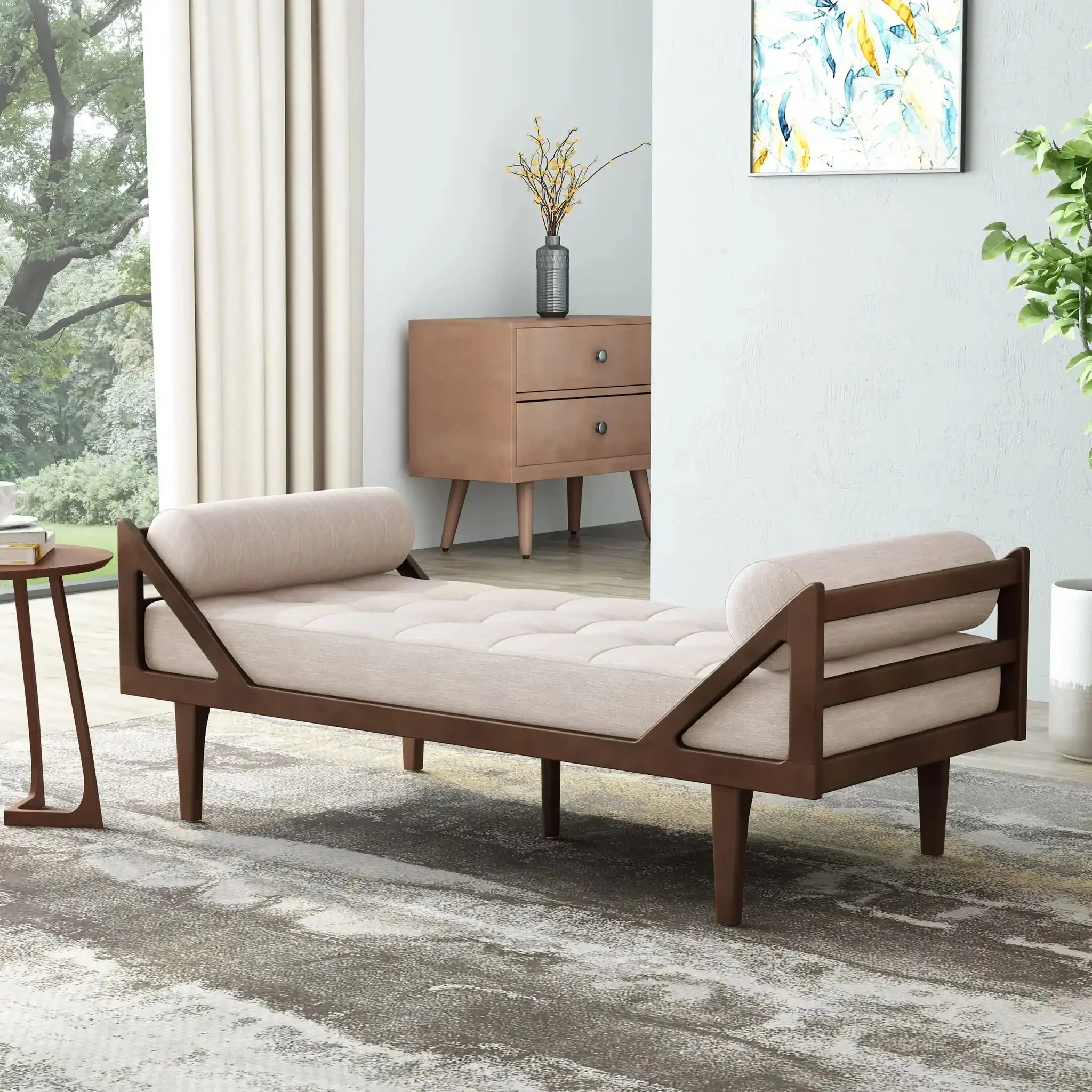 Chic Contemporary Chaise Lounge With Button Tufting And Bentwood Structure - Image 8