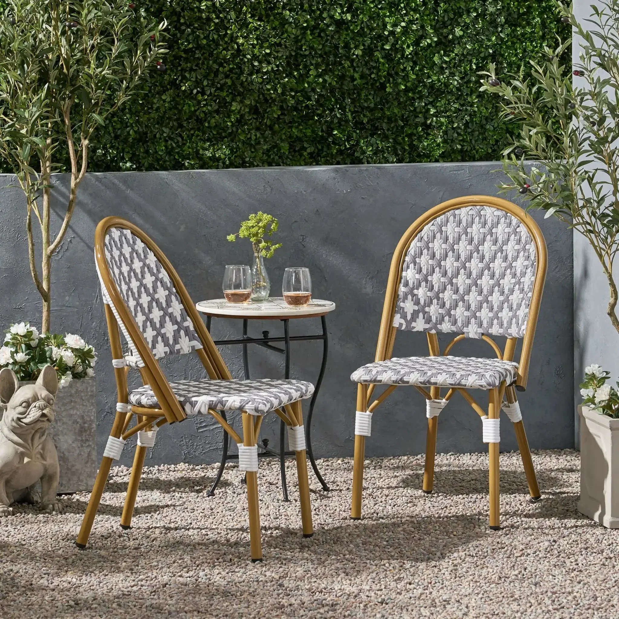 Chic French Bistro Chair With Durable Rattan And Aluminum Frame - Image 4