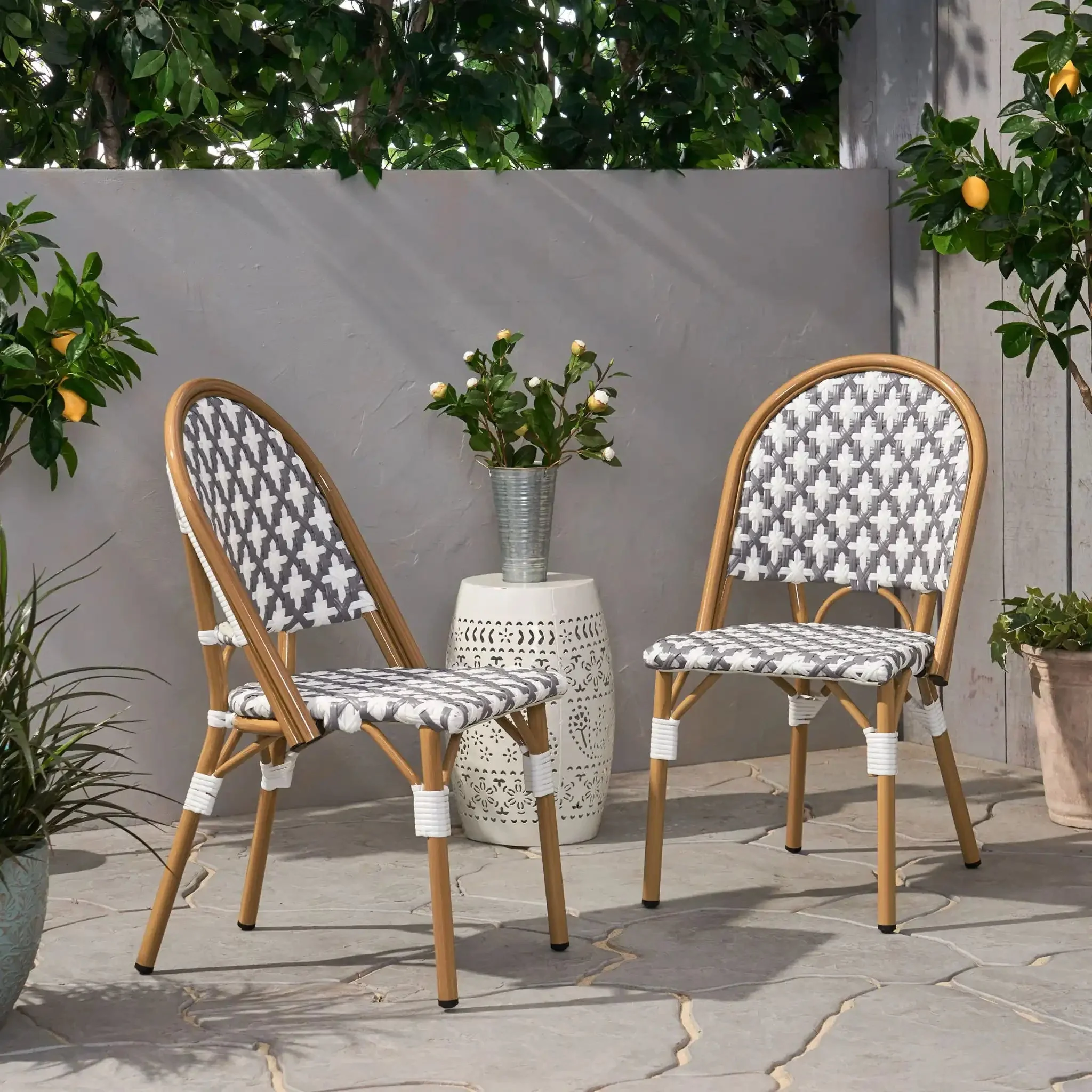 Chic French Bistro Chair With Durable Rattan And Aluminum Frame - Image 7