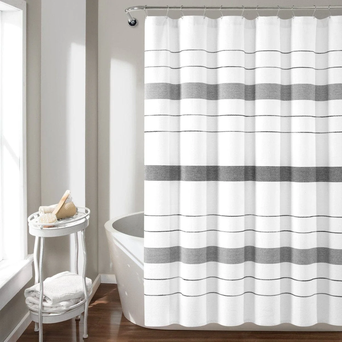 Chic Stripe Yarn Dyed Eco-Friendly Recycled Cotton Blend Shower Curtain - Image 2