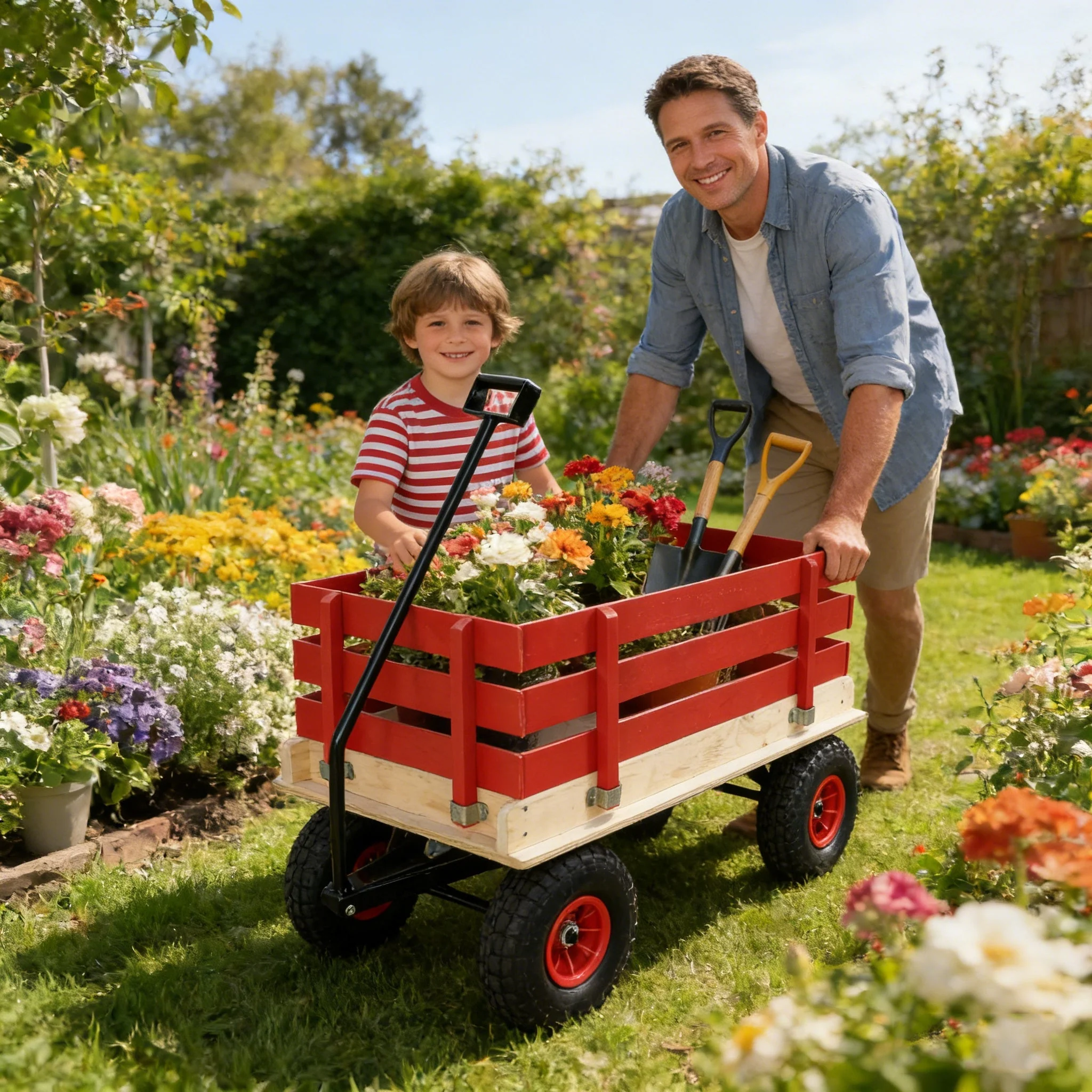 Children's and Garden Wooden Carriage with All-Terrain Inflatable Wheels - Image 11