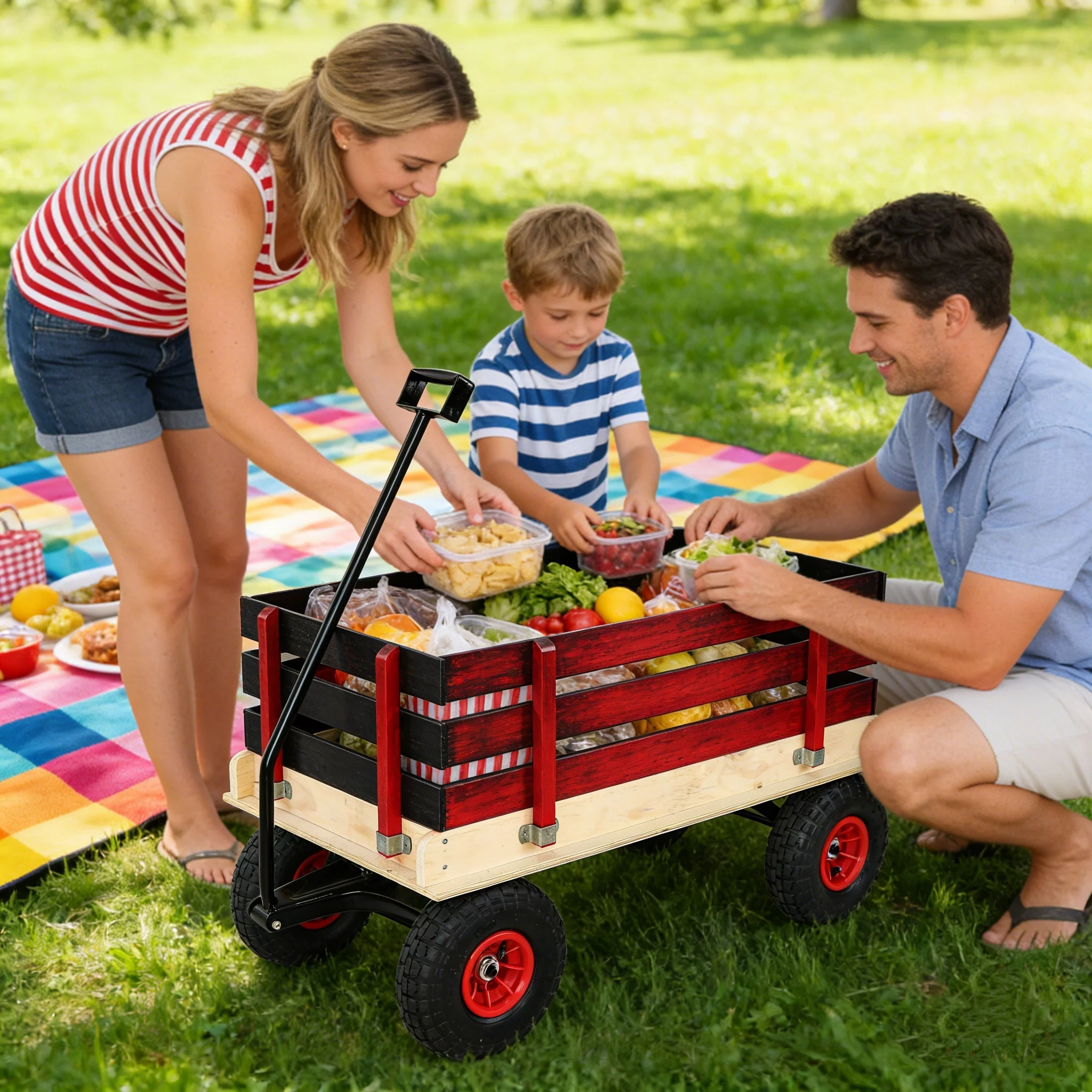 Children's and Garden Wooden Carriage with All-Terrain Inflatable Wheels - Image 14