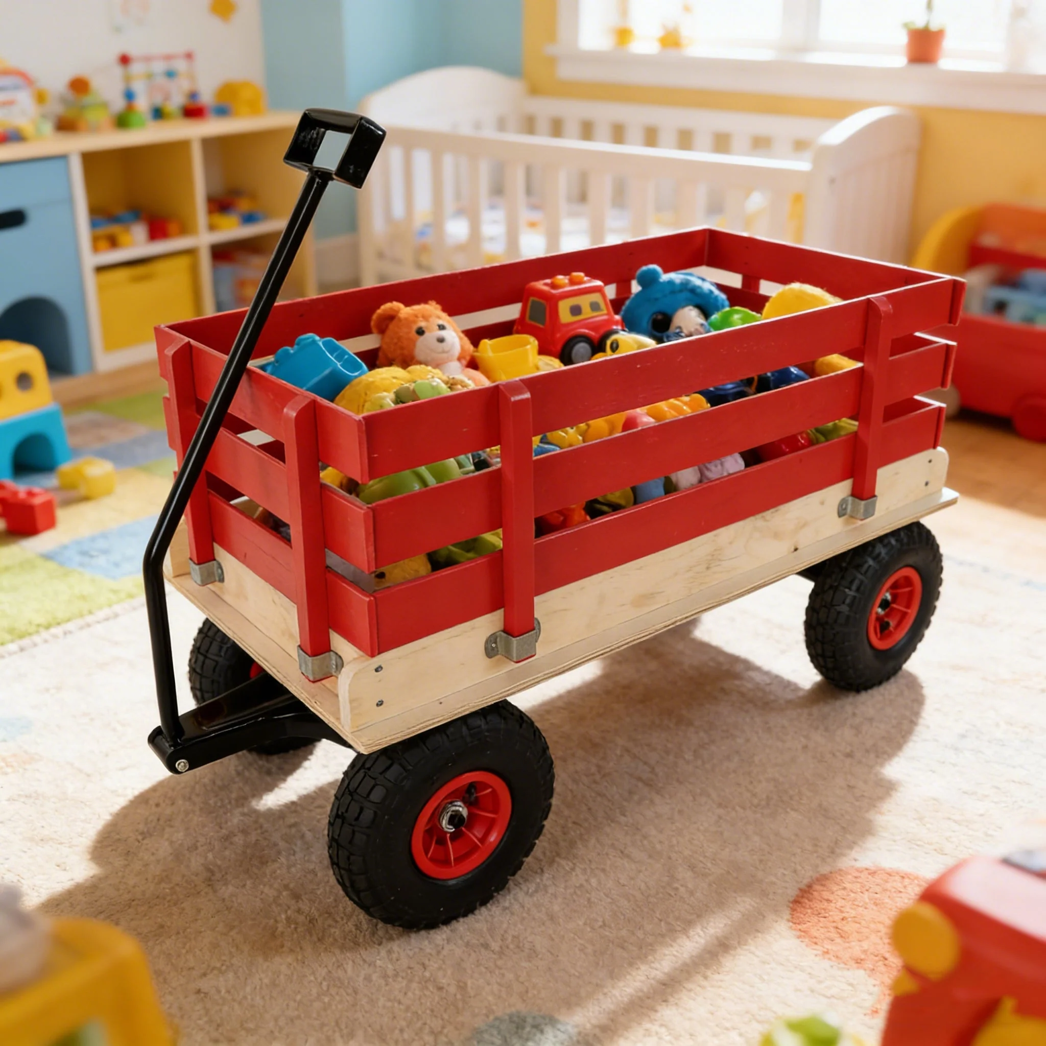 Children's and Garden Wooden Carriage with All-Terrain Inflatable Wheels - Image 2