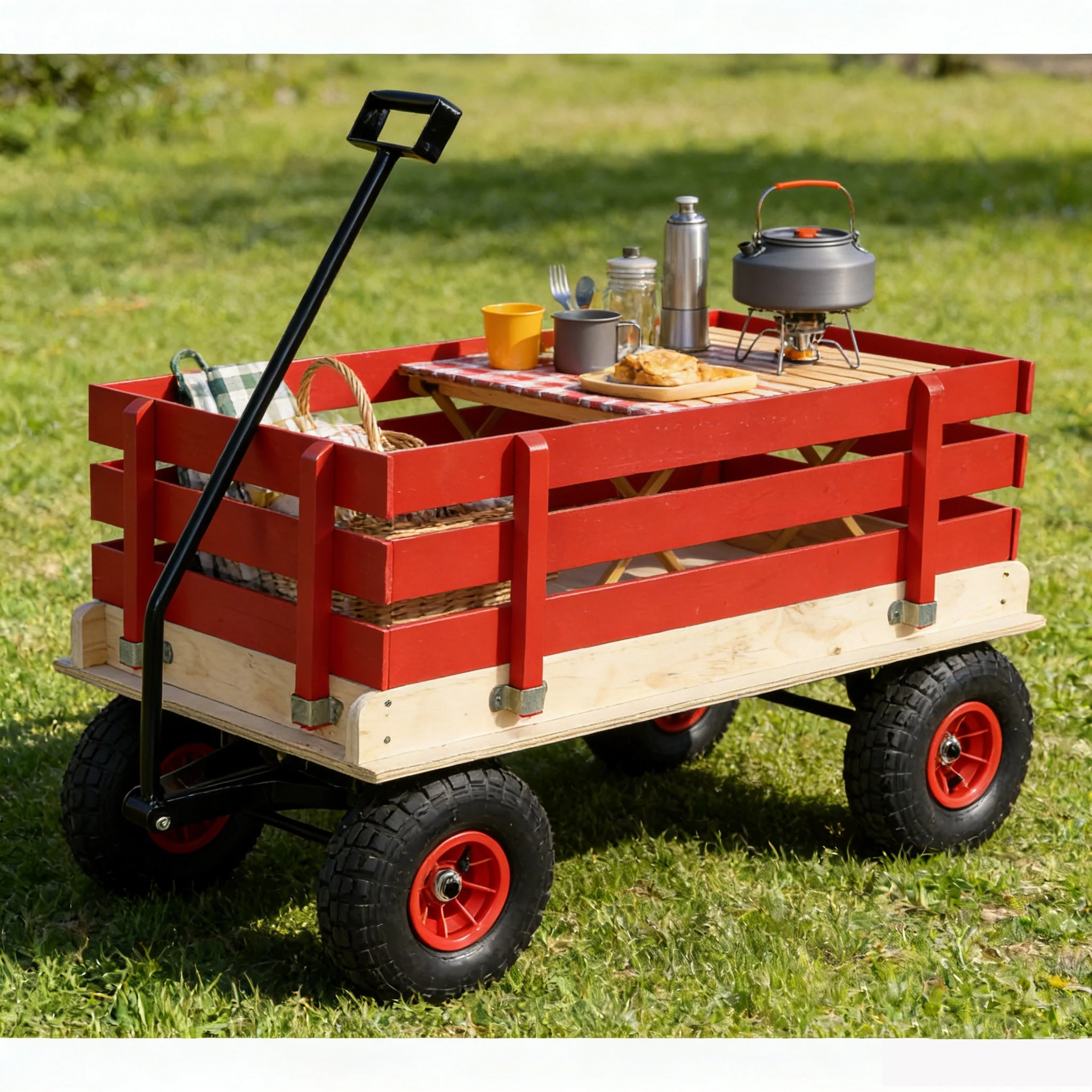Children's and Garden Wooden Carriage with All-Terrain Inflatable Wheels - Image 3