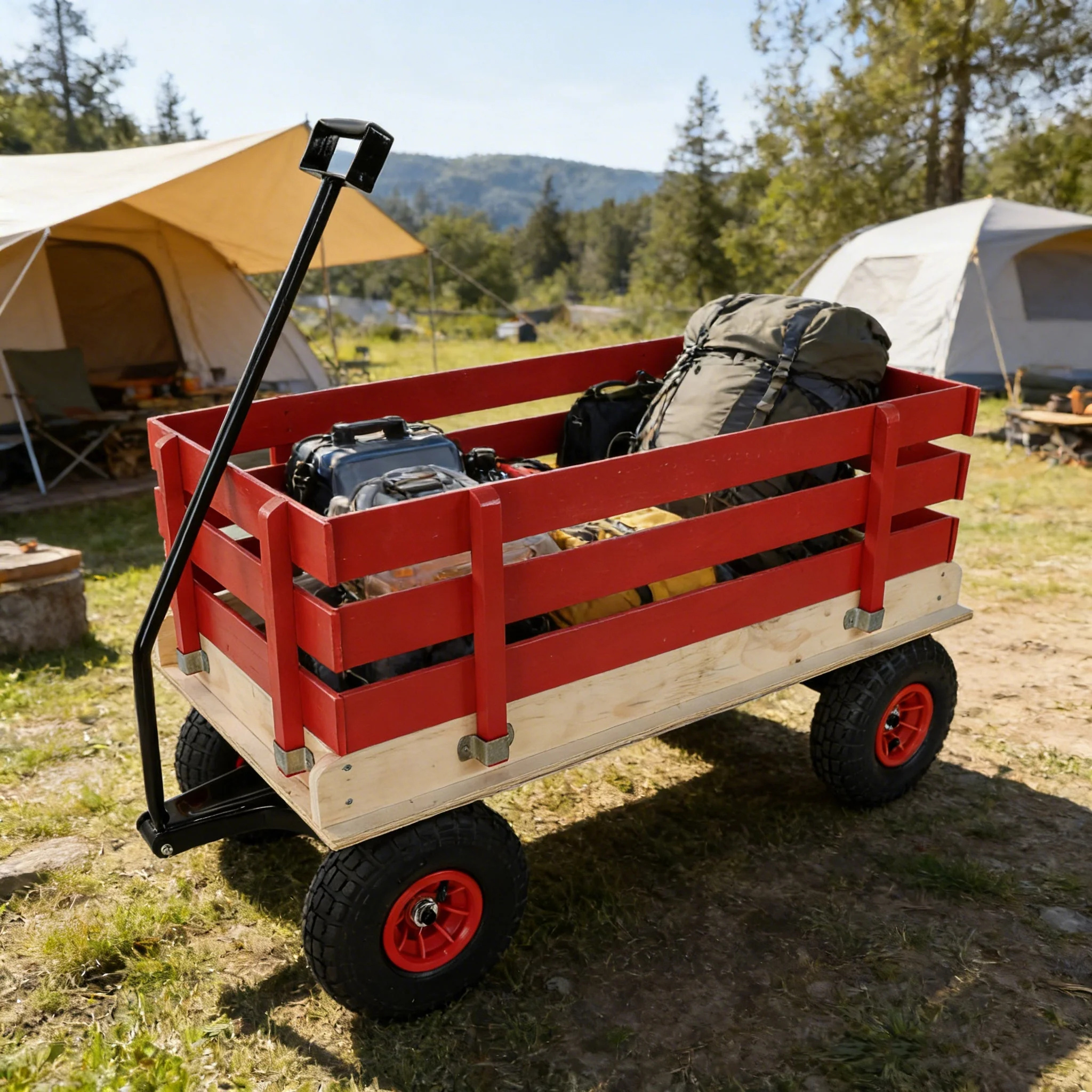 Children's and Garden Wooden Carriage with All-Terrain Inflatable Wheels - Image 4