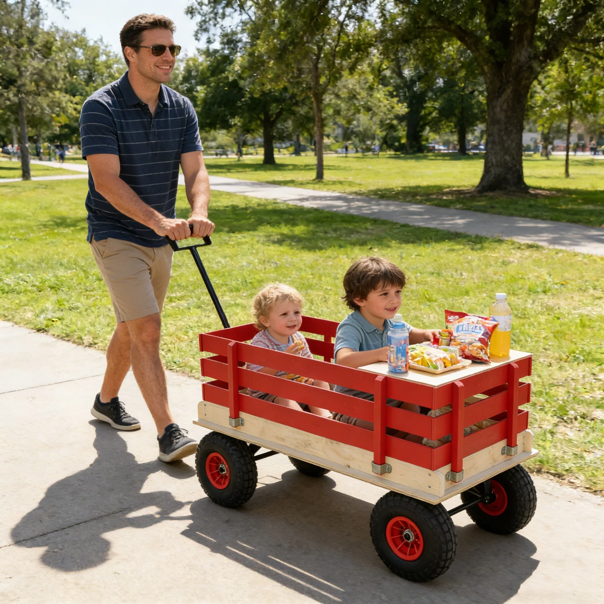 Children's and Garden Wooden Carriage with All-Terrain Inflatable Wheels - Image 5