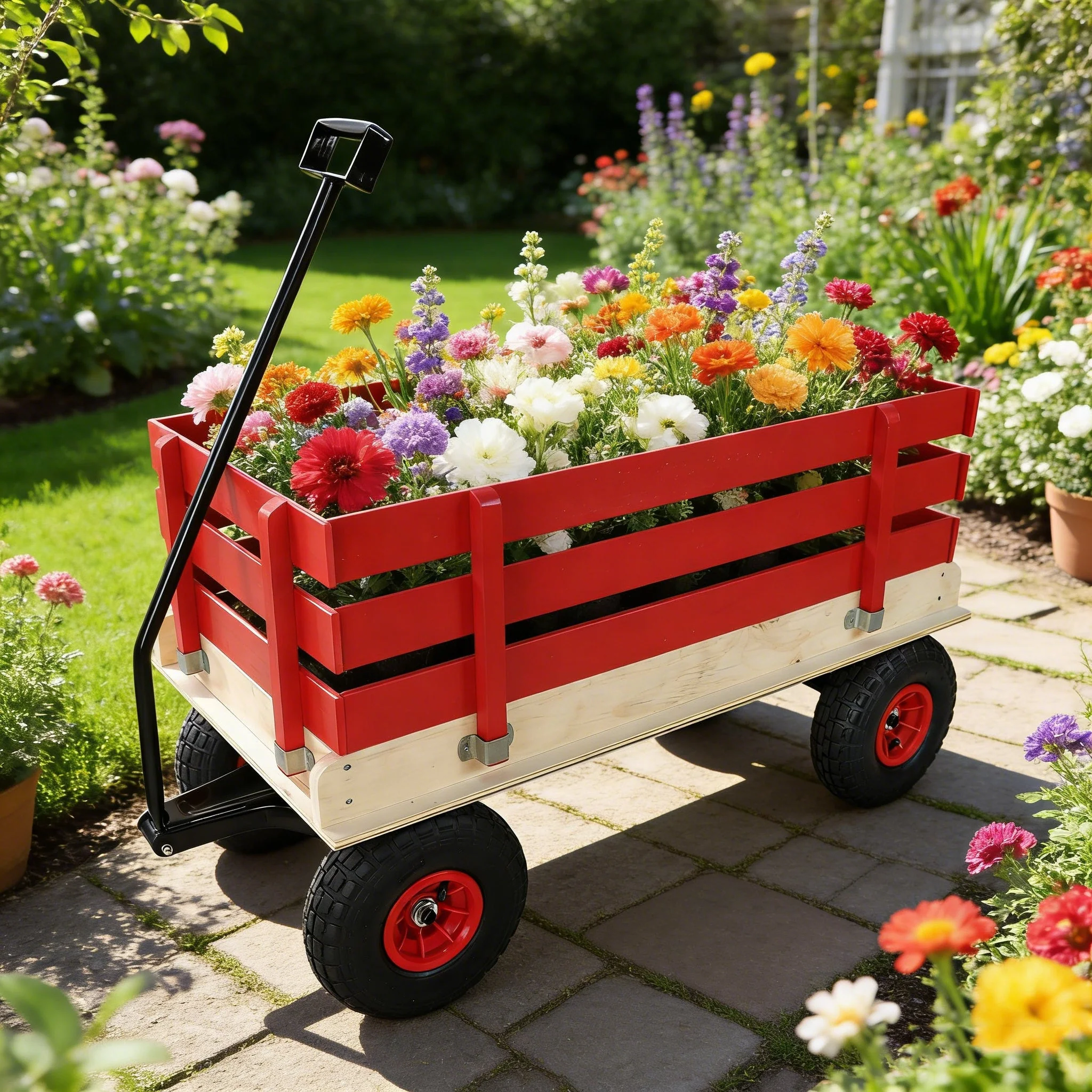 Children's and Garden Wooden Carriage with All-Terrain Inflatable Wheels - Image 6
