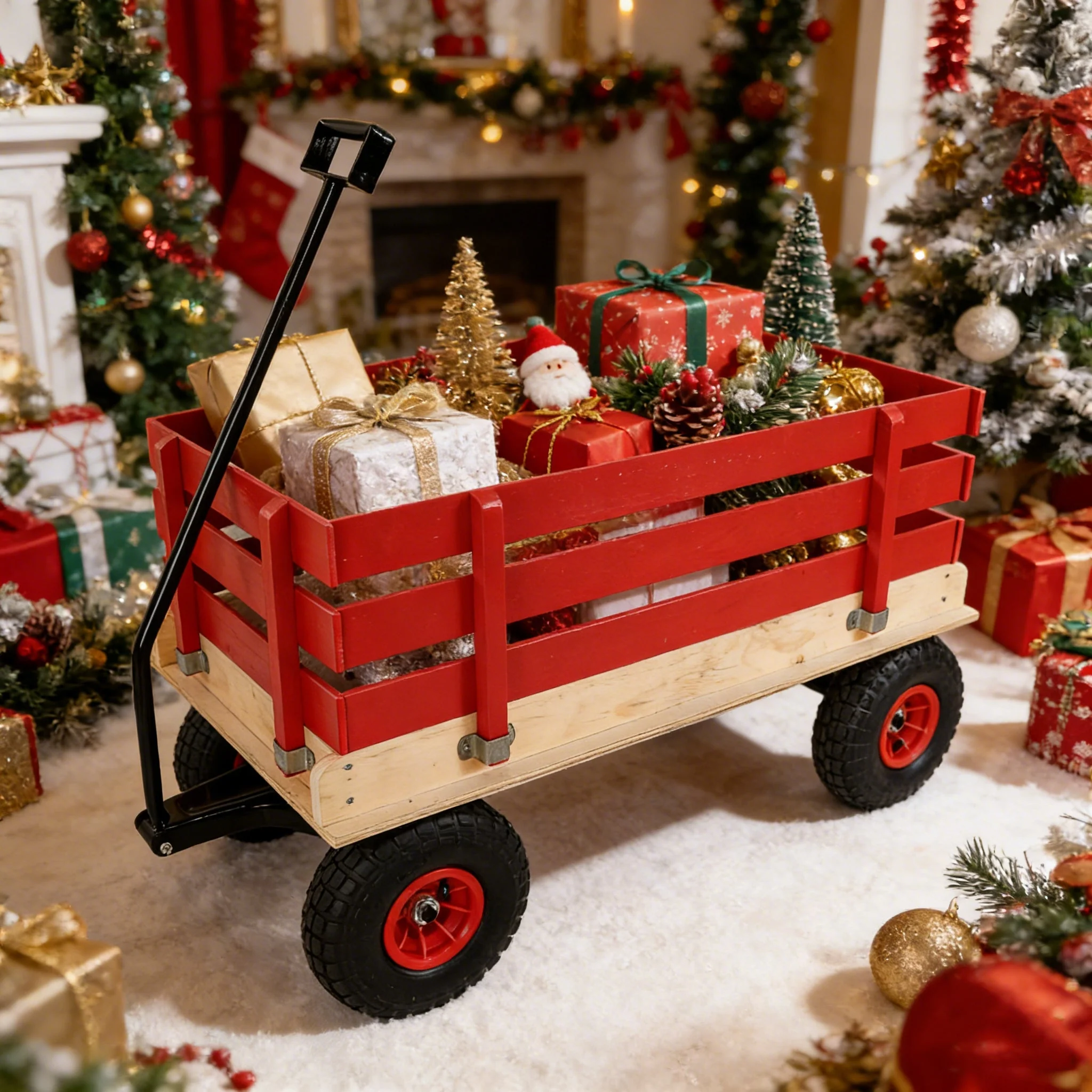 Children's and Garden Wooden Carriage with All-Terrain Inflatable Wheels - Image 7