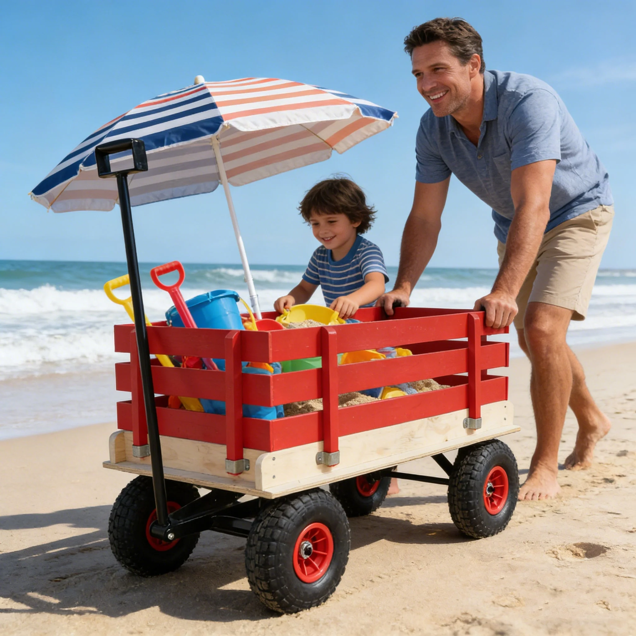Children's and Garden Wooden Carriage with All-Terrain Inflatable Wheels - Image 8