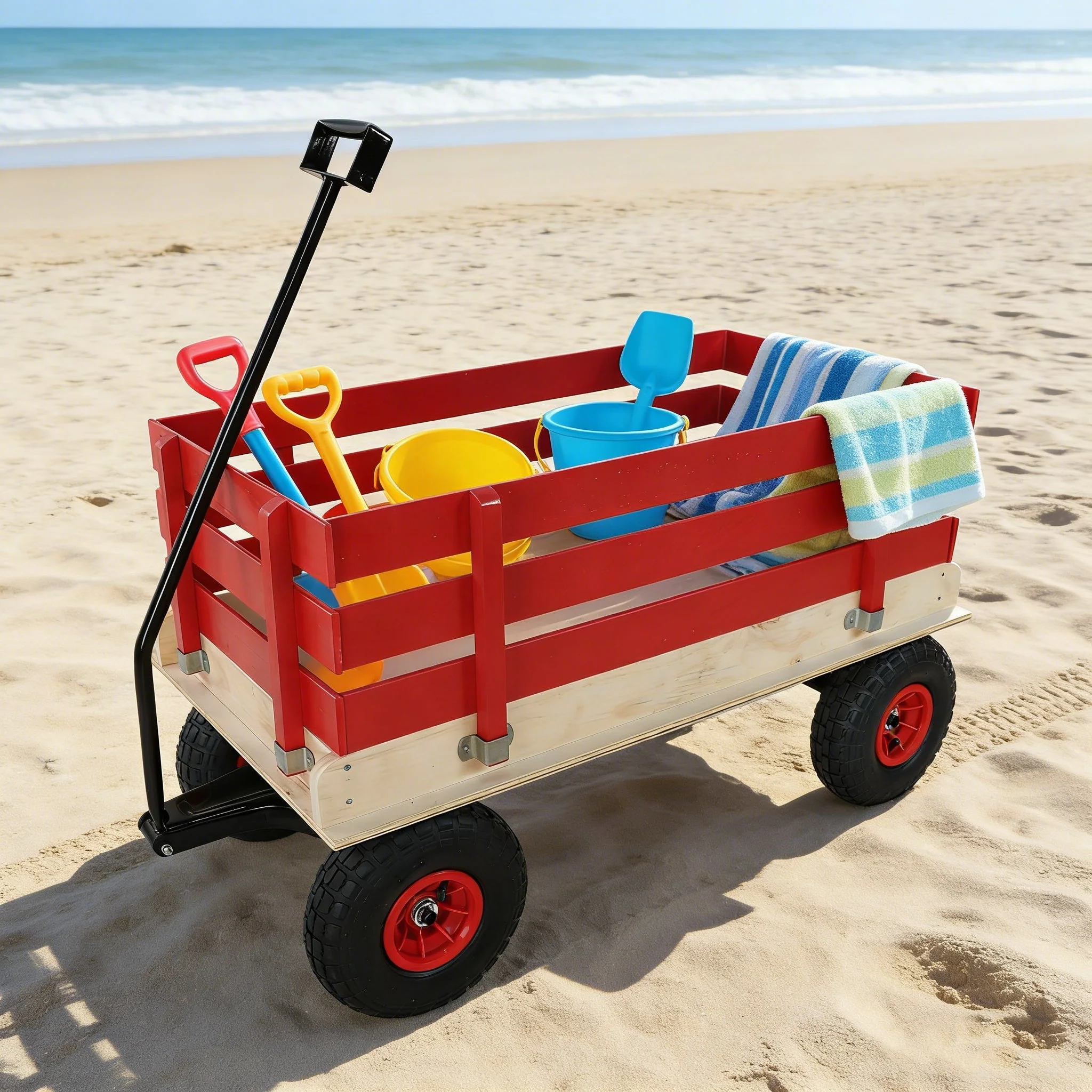 Children's and Garden Wooden Carriage with All-Terrain Inflatable Wheels - Image 9