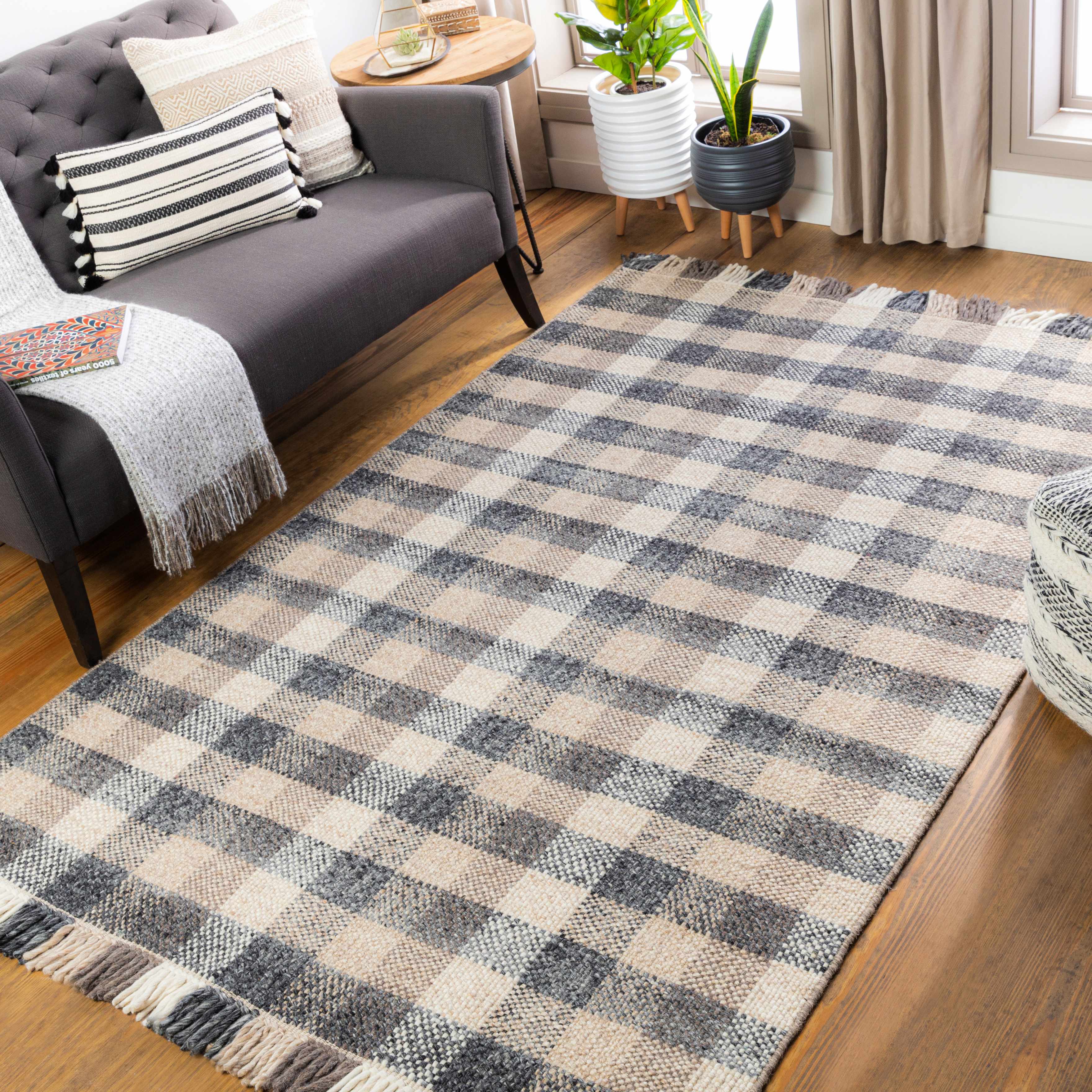 Chilliwack Gray Plaid Wool Rug - Image 2
