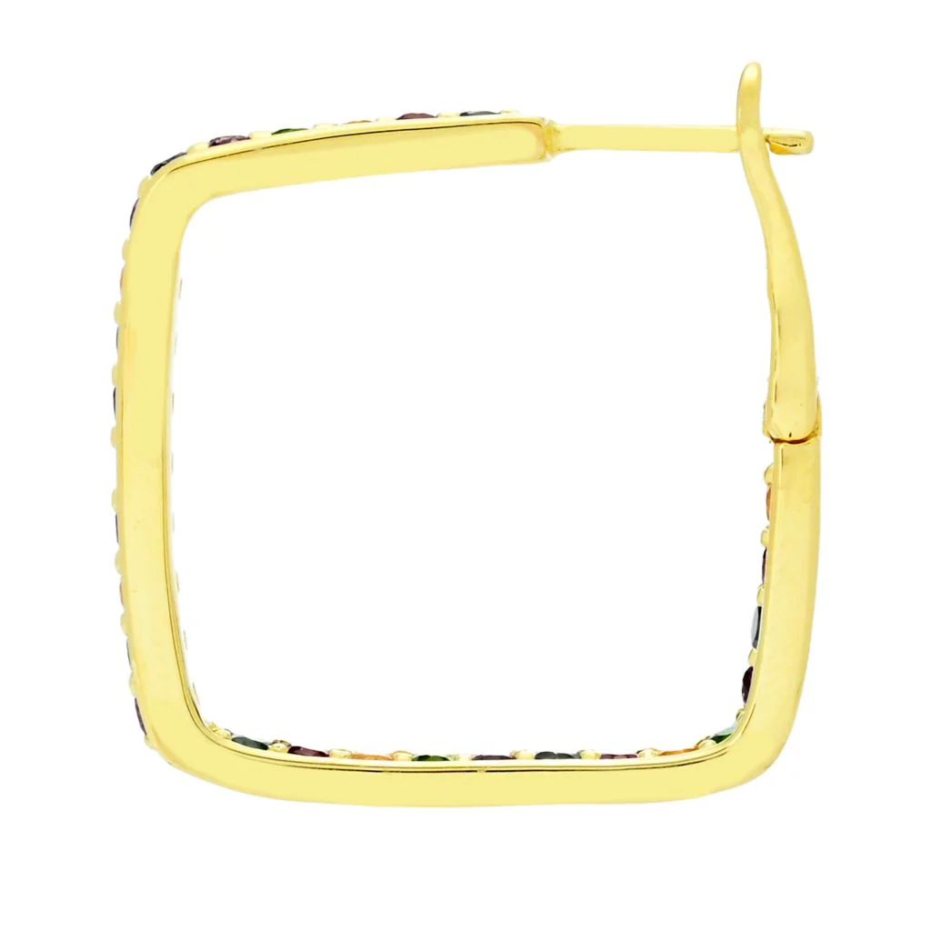 Choice of Plating Multi Gem Inside Out Square Hoop Earrings - Image 2