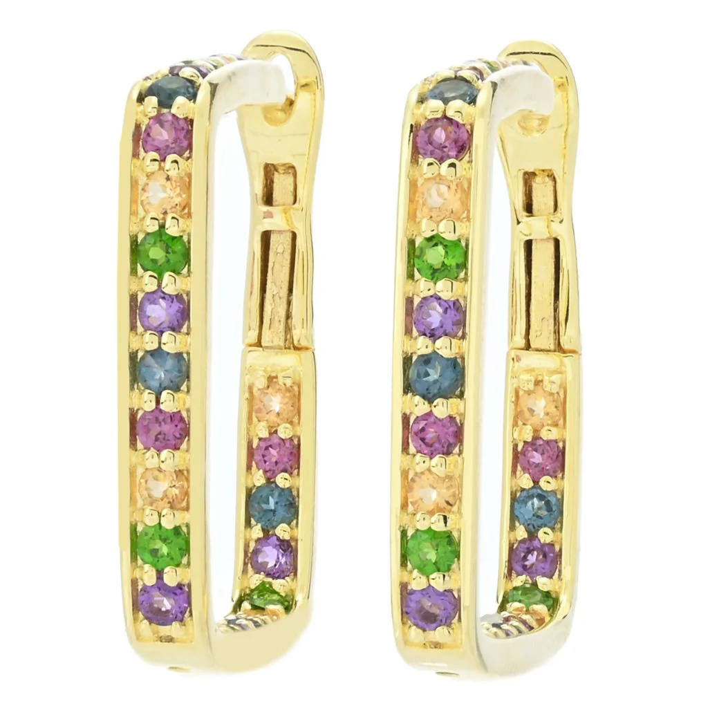 Choice of Plating Multi Gem Inside Out Square Hoop Earrings - Image 3