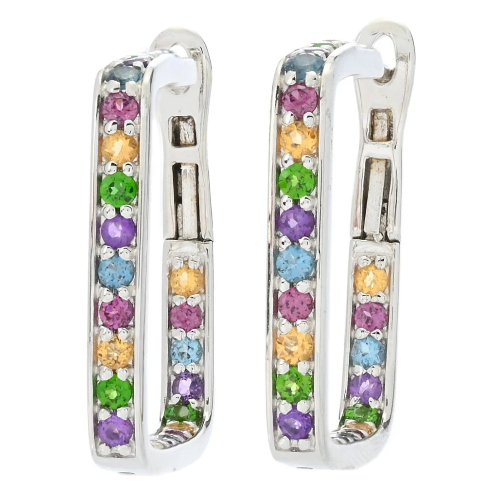 Choice of Plating Multi Gem Inside Out Square Hoop Earrings - Image 4