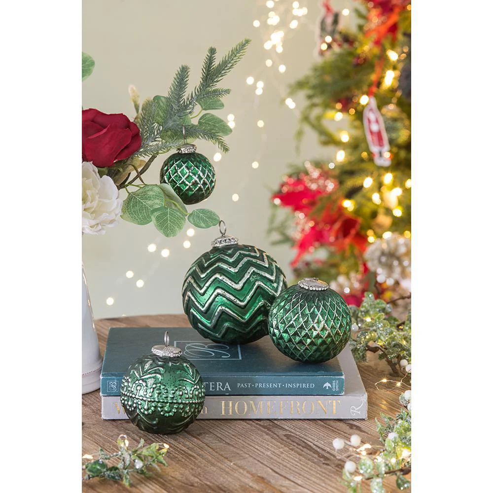 Christmas Ball Ornaments Glass Set of 6 Green Holiday Decor - Image 2