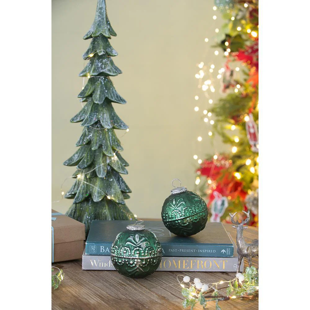 Christmas Ball Ornaments Glass Set of 6 Green Holiday Decor - Image 4