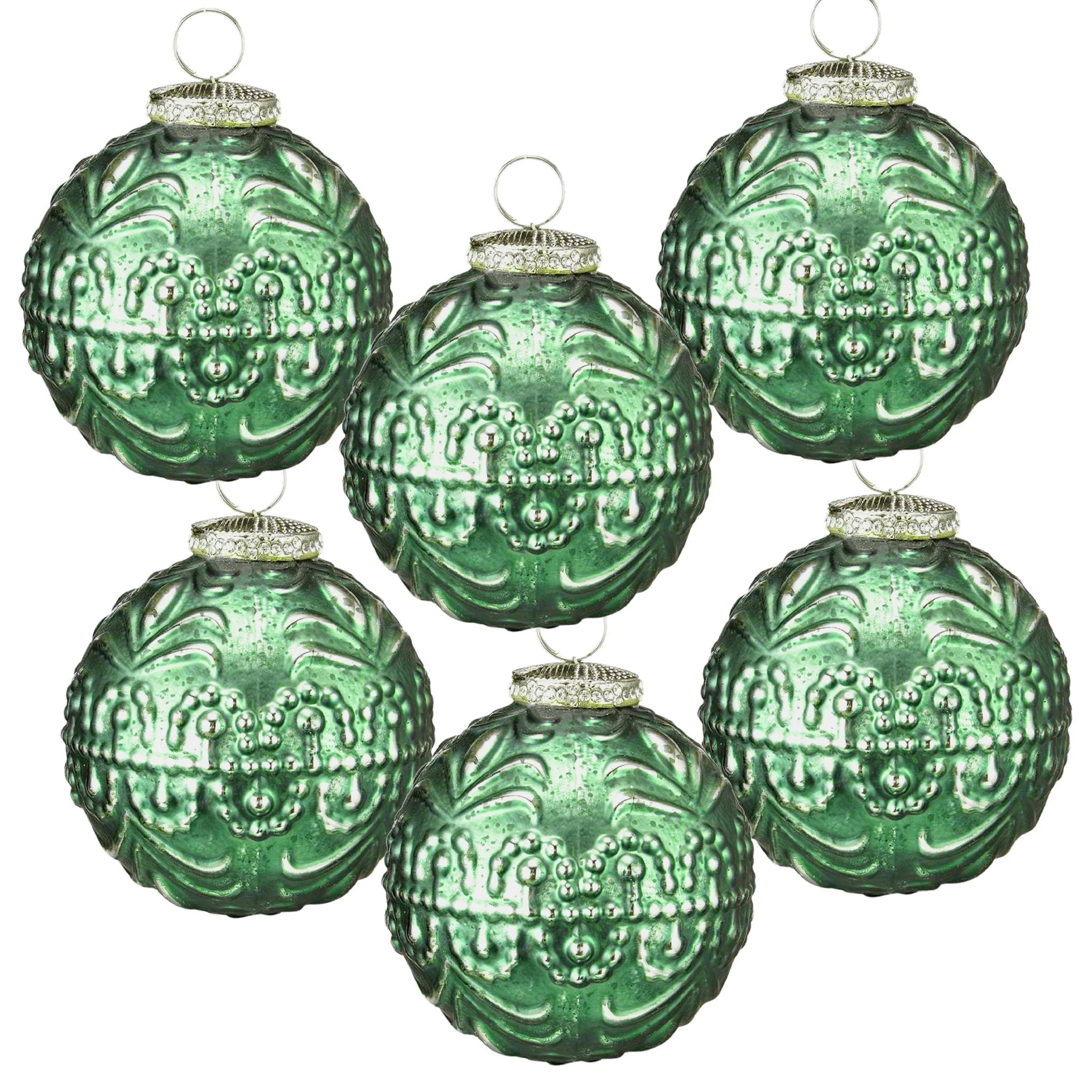 Christmas Ball Ornaments Glass Set of 6 Green Holiday Decor - Image 6