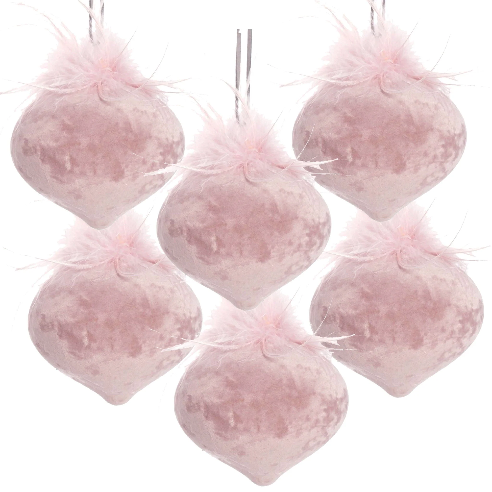 Christmas Ball Ornaments - Set of 6 Pink Glass Hanging Decorations - Image 2