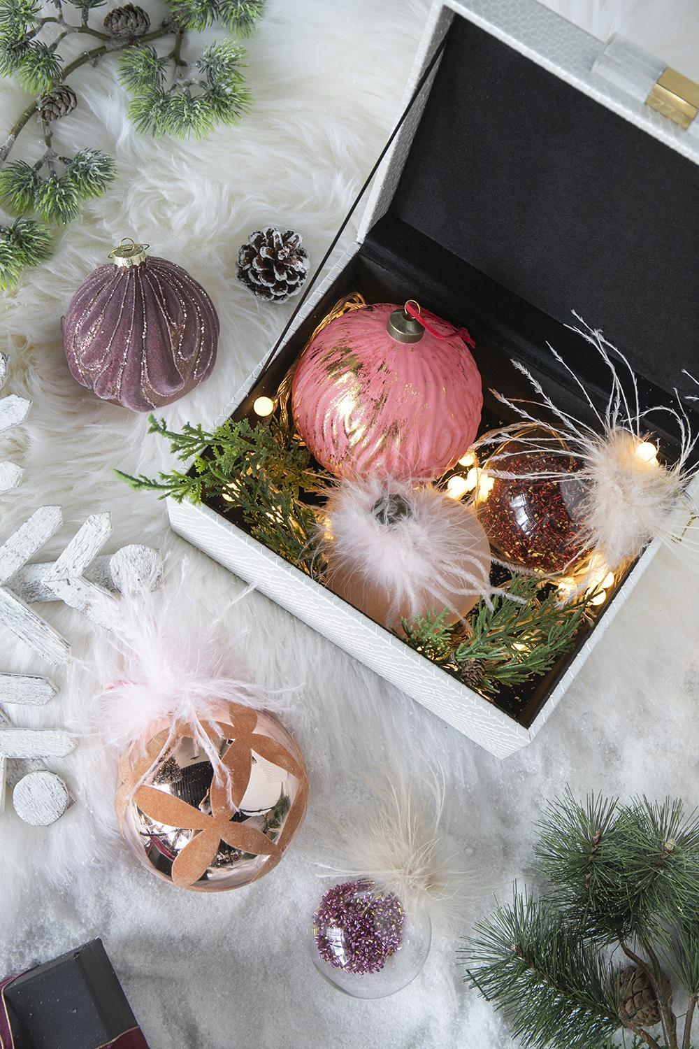 Christmas Ball Ornaments - Set of 6 Pink Glass Hanging Decorations - Image 4