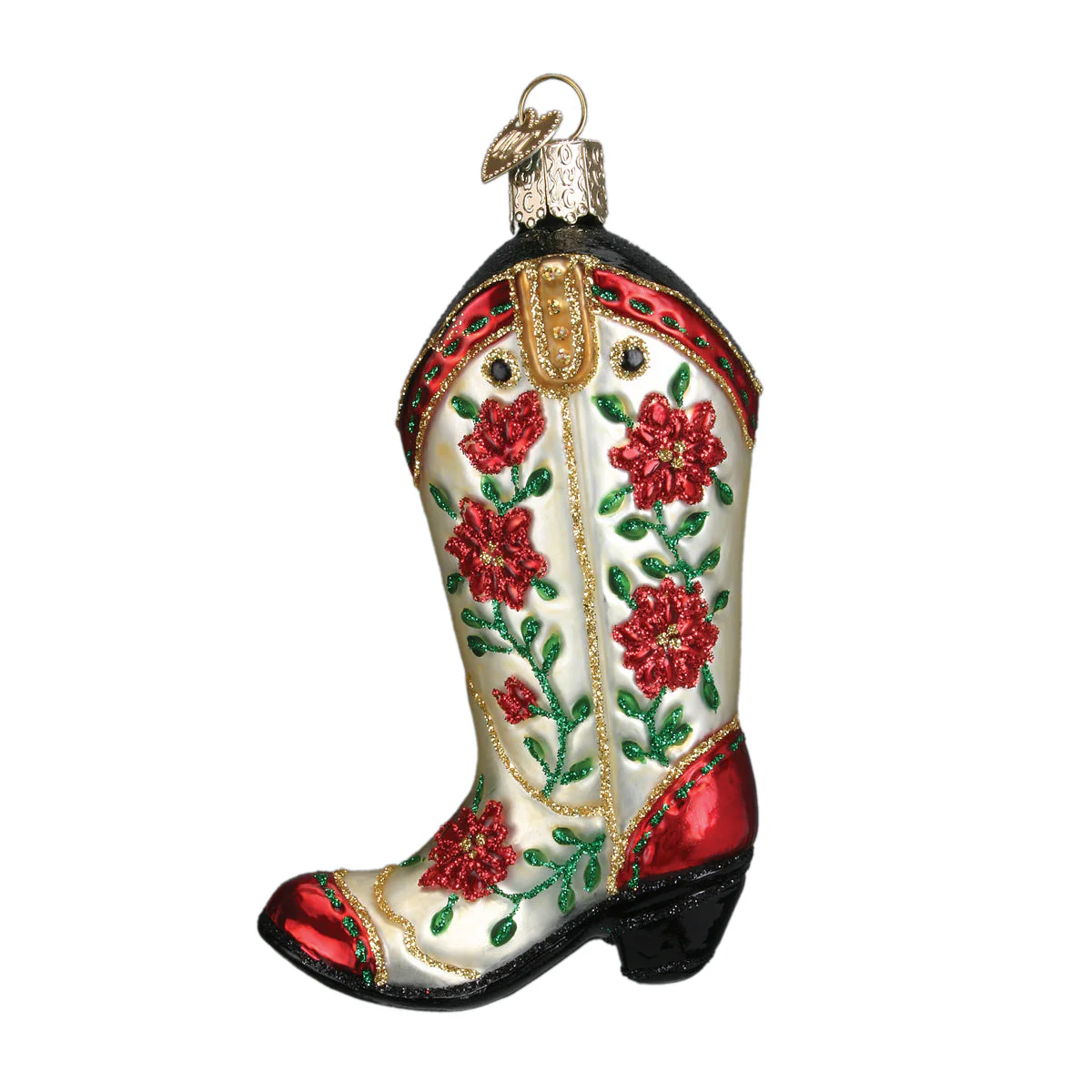 Christmas Cowgirl Boot Glass Ornament - Image 3