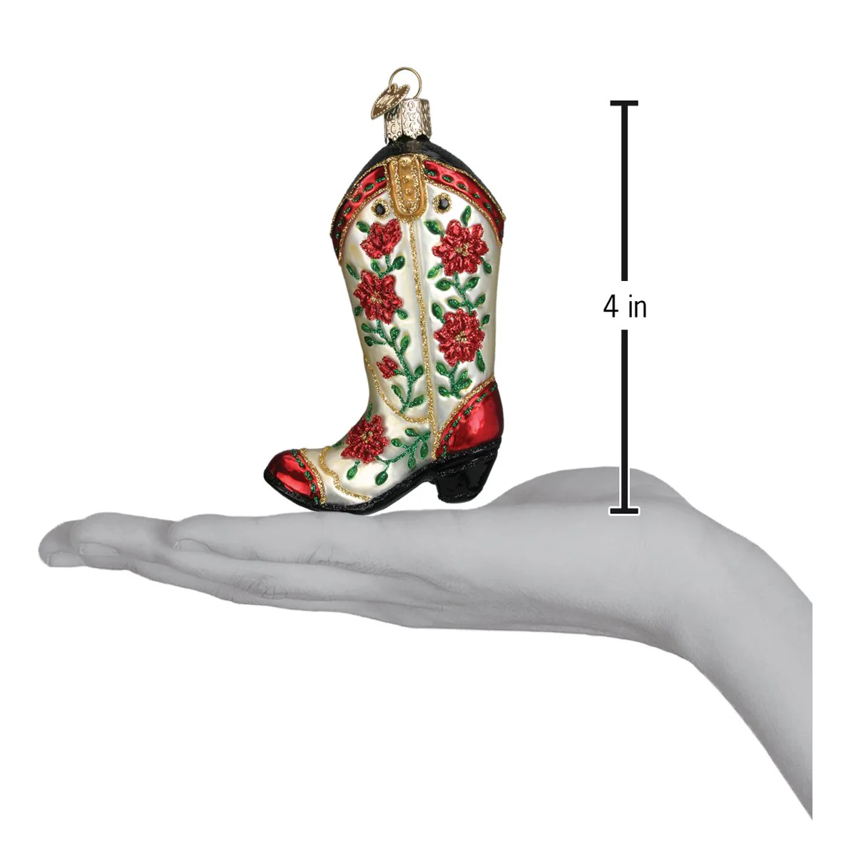 Christmas Cowgirl Boot Glass Ornament - Image 4