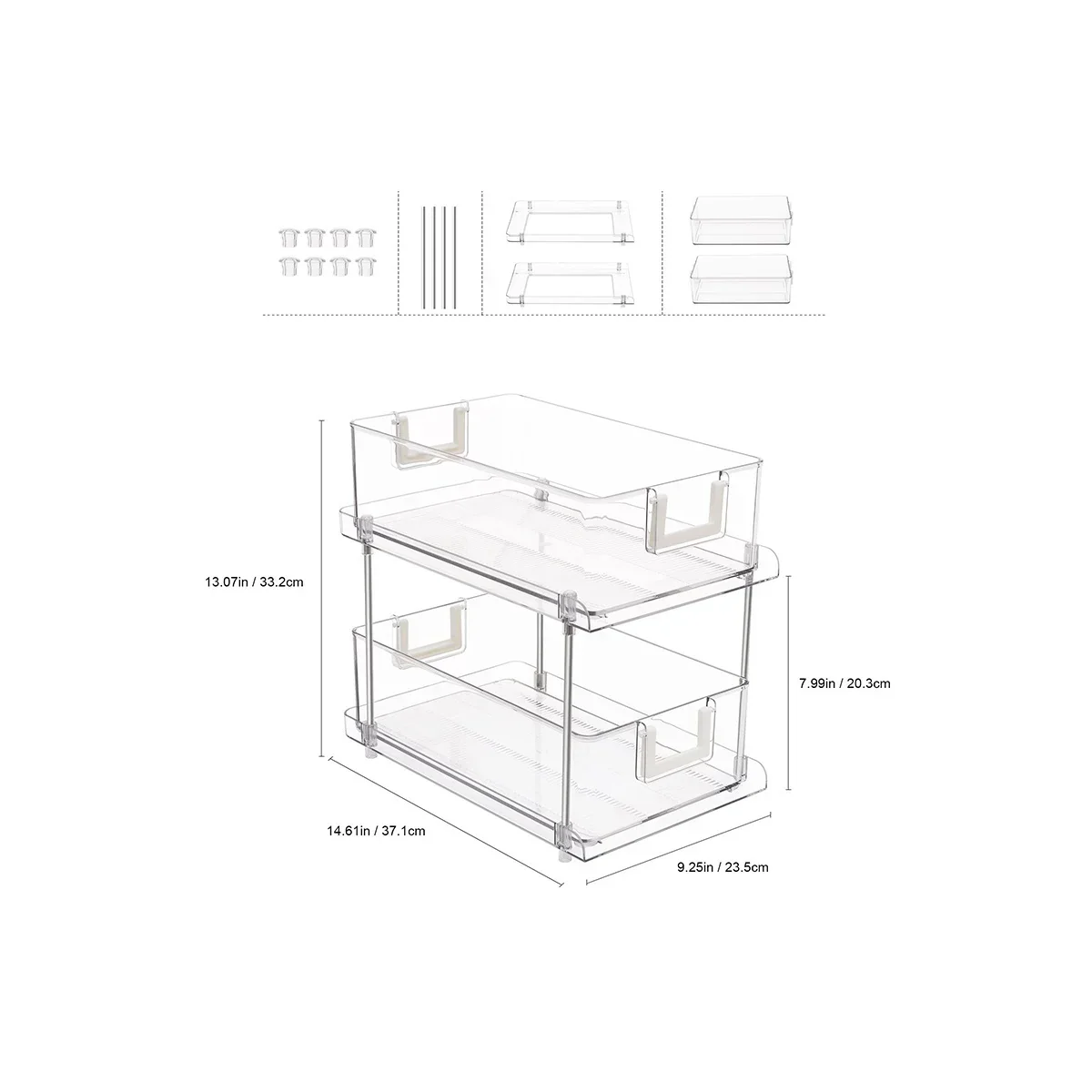 Chrome/Clear - 2-Tier Sliding Drawer Organizer - Image 2
