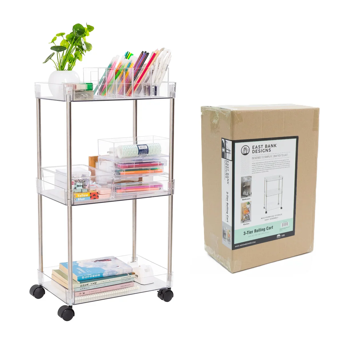 Chrome Clear Acrylic 3-Tier Rolling Cart - Image 11