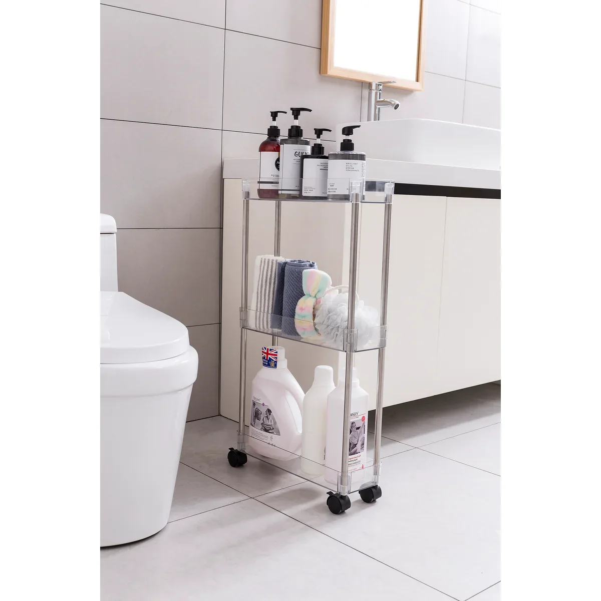 Chrome Clear Acrylic 3-Tier Rolling Cart - Image 3