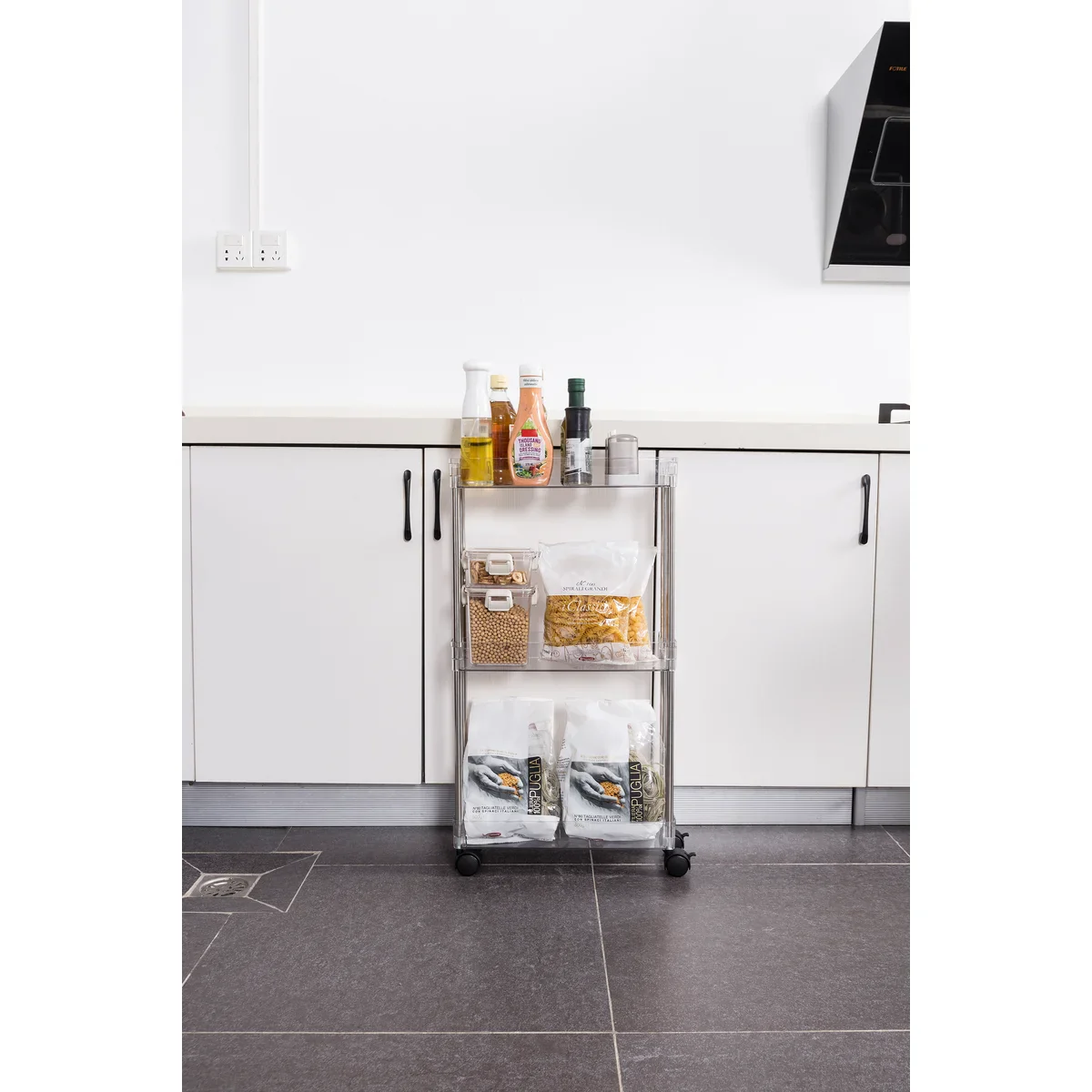Chrome Clear Acrylic 3-Tier Rolling Cart - Image 4