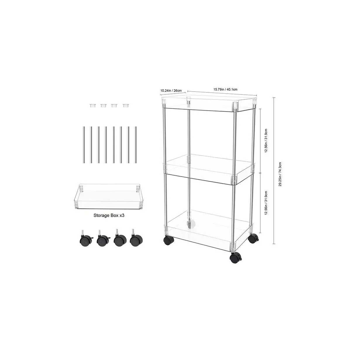 Chrome Clear Acrylic 3-Tier Rolling Cart - Image 6