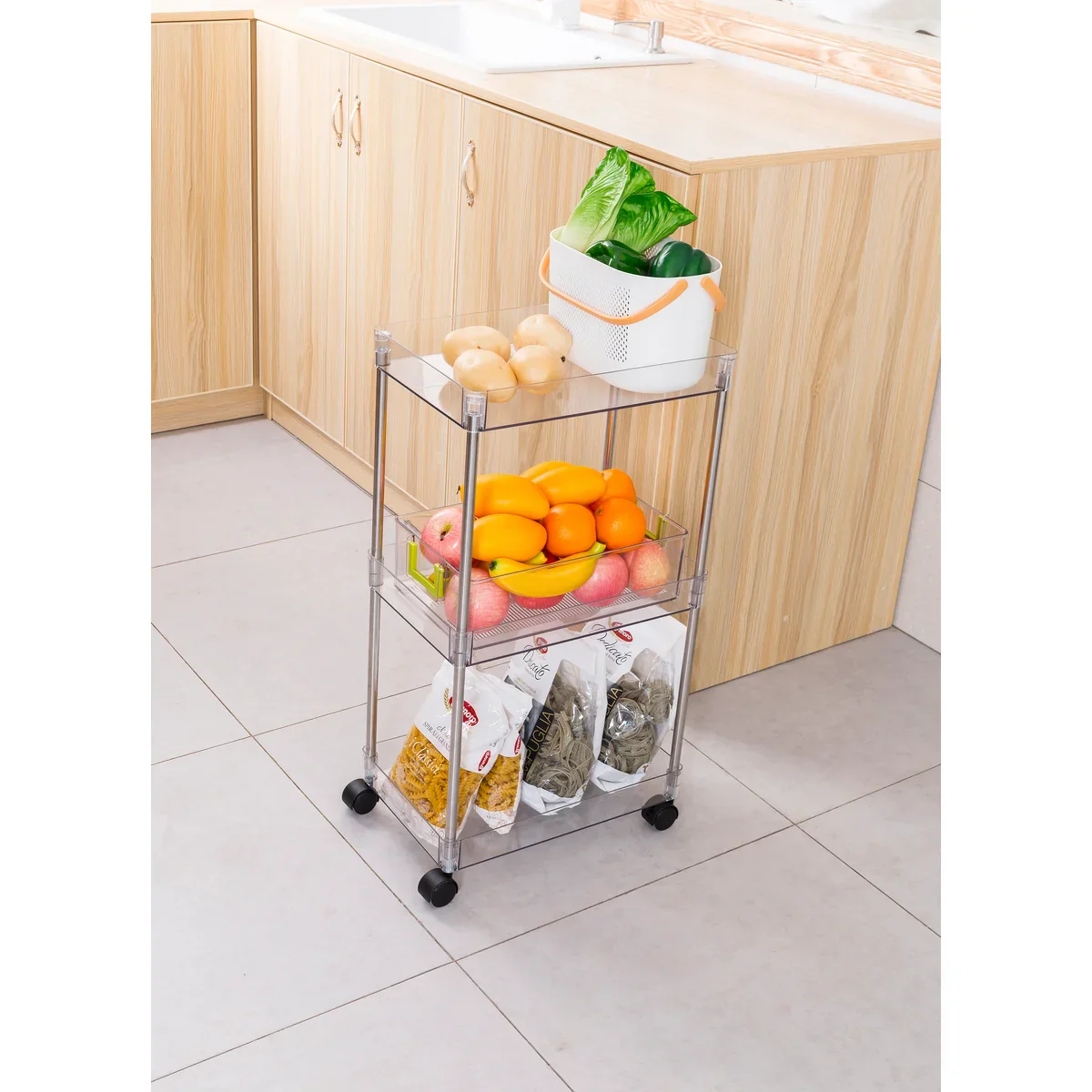 Chrome Clear Acrylic 3-Tier Rolling Cart - Image 7