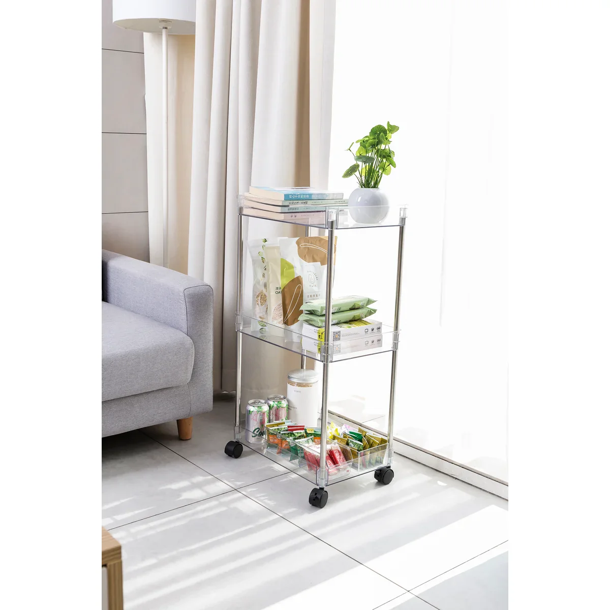 Chrome Clear Acrylic 3-Tier Rolling Cart - Image 8
