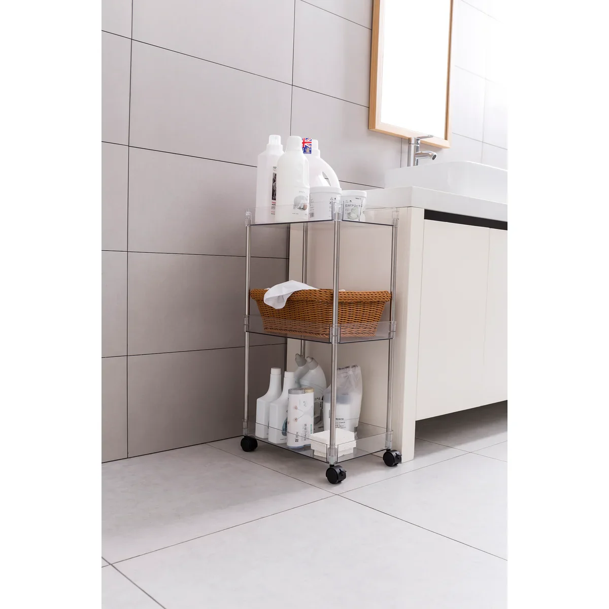 Chrome Clear Acrylic 3-Tier Rolling Cart - Image 9