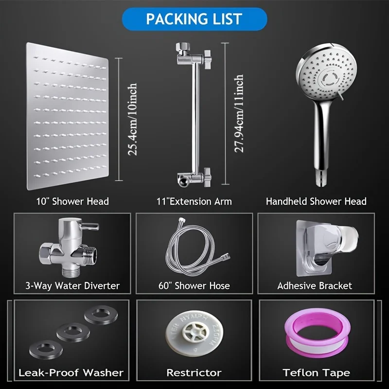Chrome Stainless Steel Pressurized Shower Set Concealed Toilet Top Spray Arm - Image 4