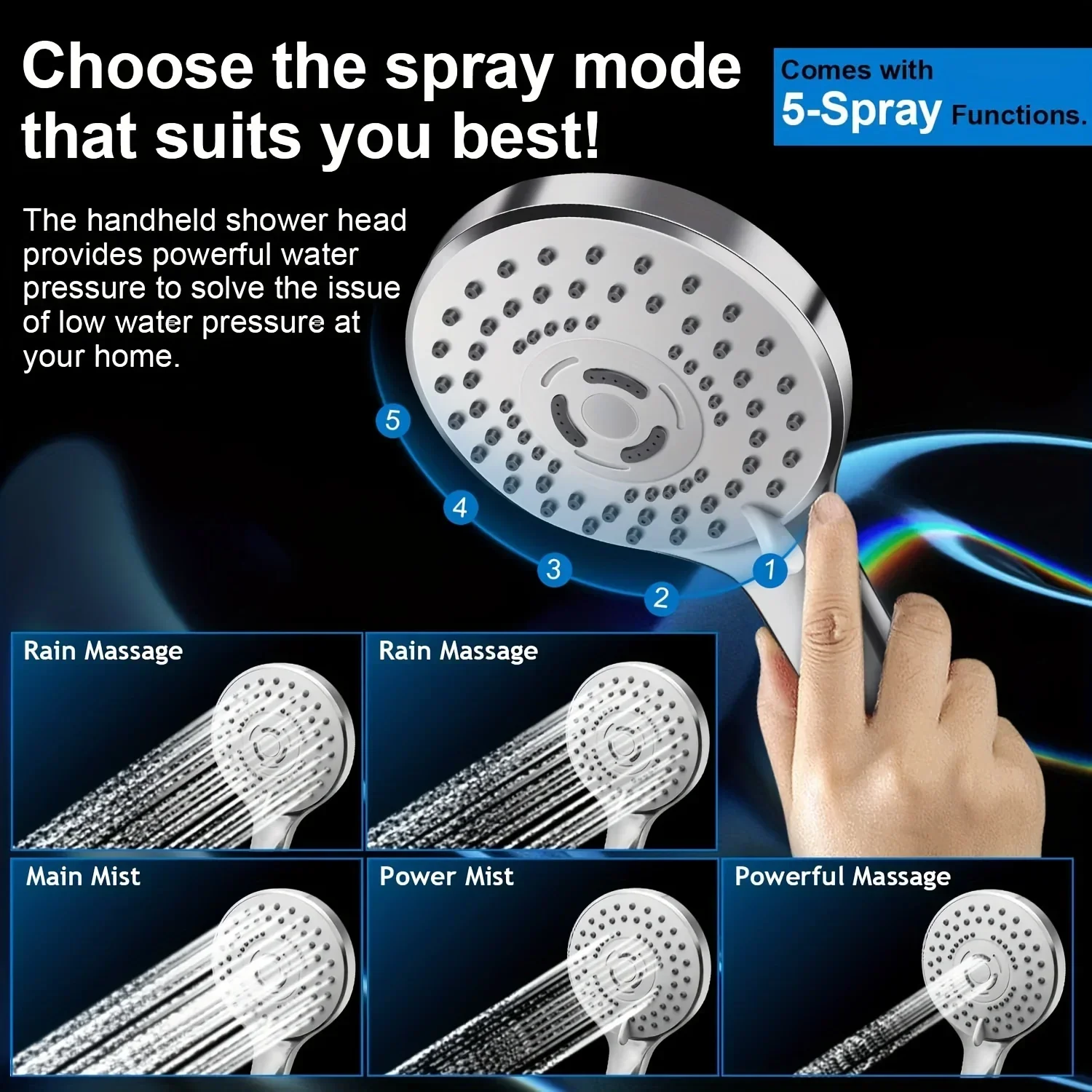 Chrome Stainless Steel Pressurized Shower Set Concealed Toilet Top Spray Arm - Image 5