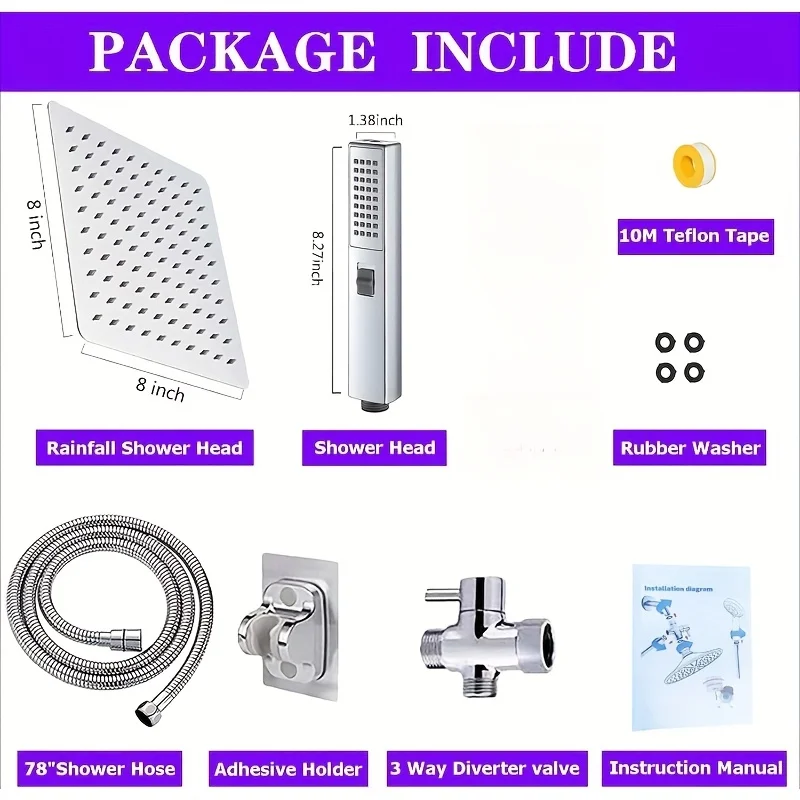 Chrome Stainless Steel Pressurized Shower Set Concealed Toilet Top Spray Arm - Image 6