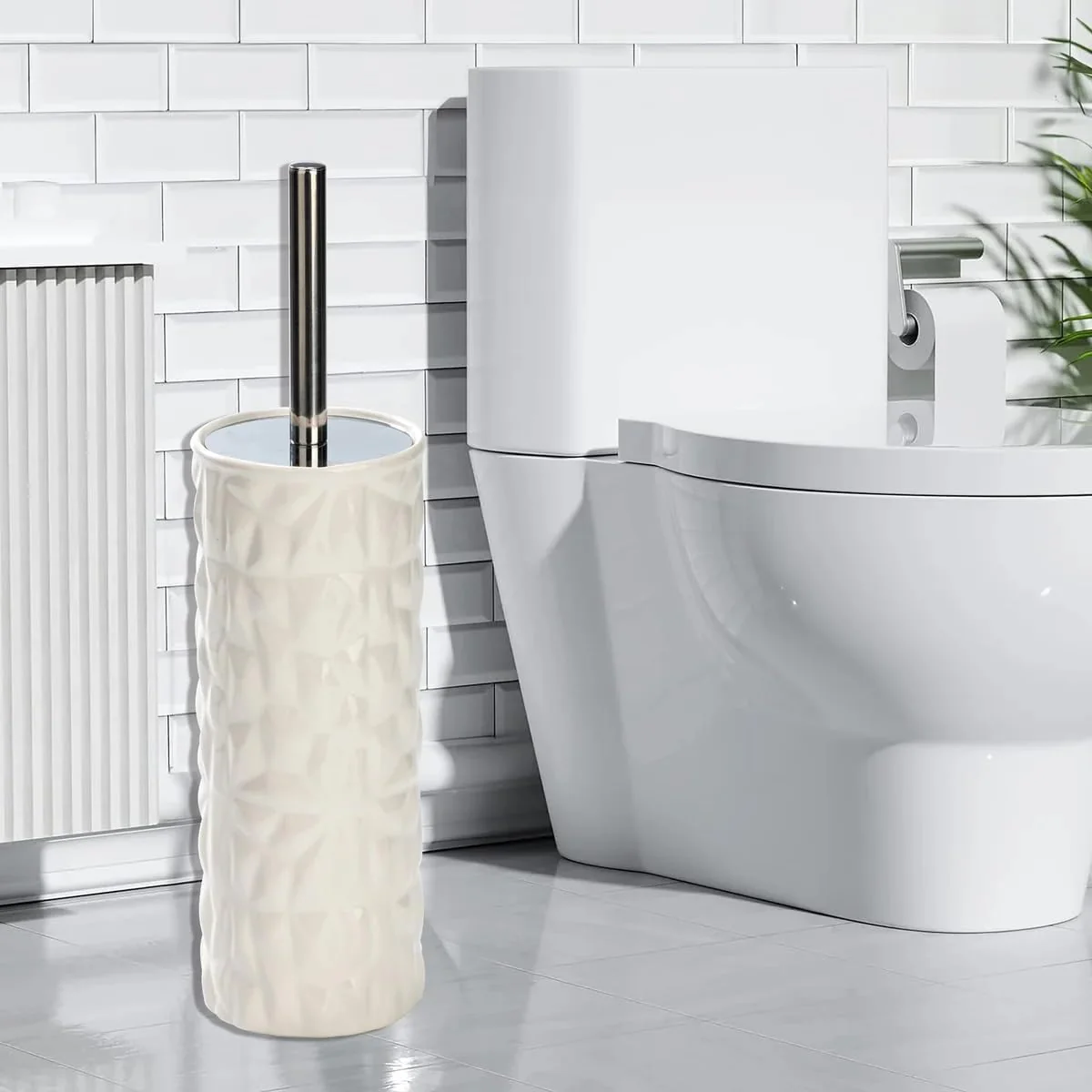 Chrome White Faceted Ceramic Toilet Brush - Image 4