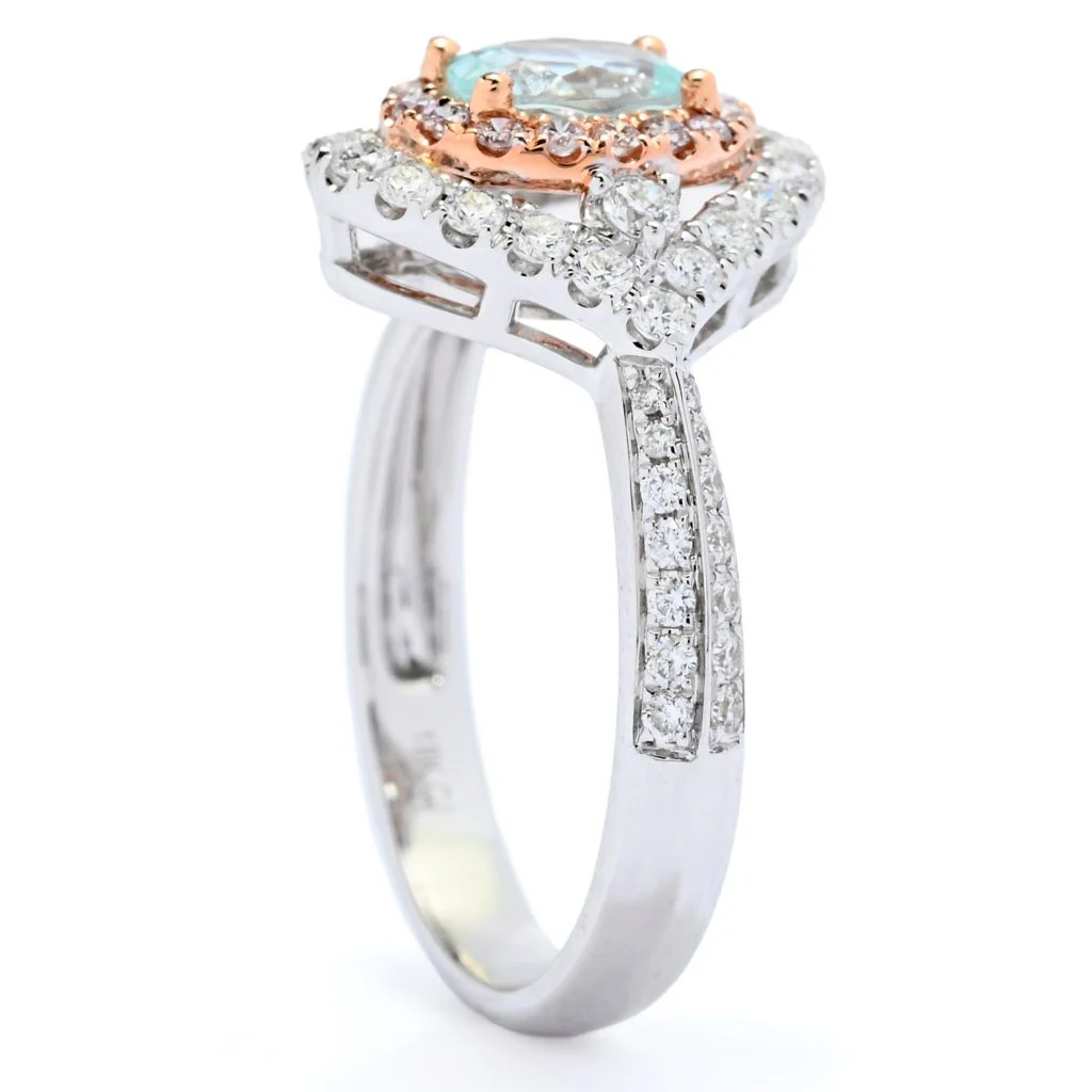CIRARI 14K Two-tone Gold 6.2x4.8mm Oval Paraiba Tourmaline & Diamond Ring - Image 2