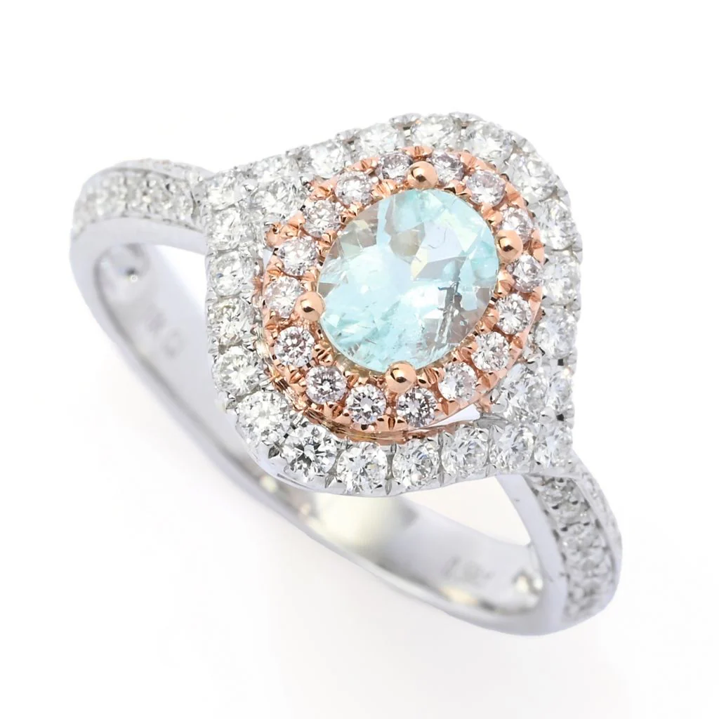 CIRARI 14K Two-tone Gold 6.2x4.8mm Oval Paraiba Tourmaline & Diamond Ring - Image 4