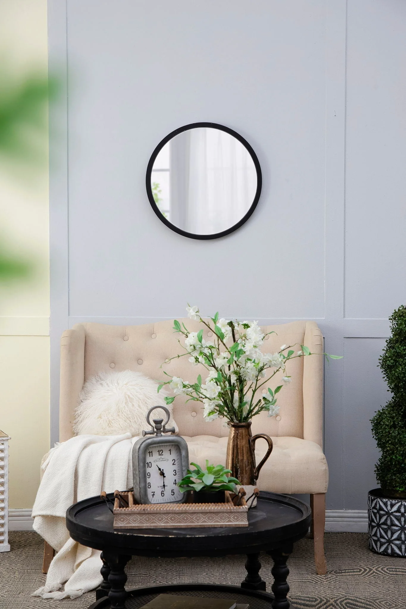 Circle Wall Mirror With Wooden Frame for Living Room - Image 11