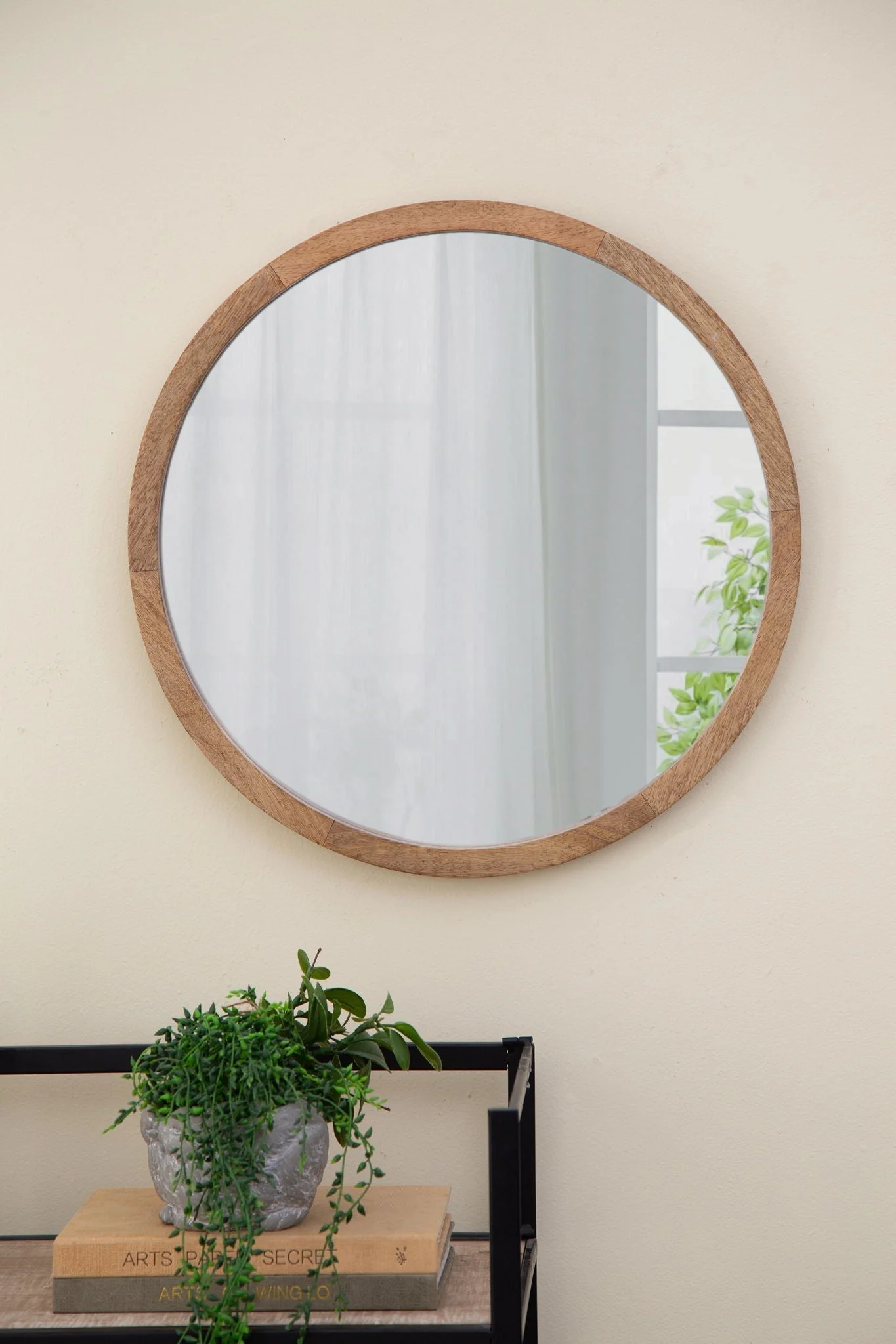 Circle Wall Mirror With Wooden Frame for Living Room - Image 12