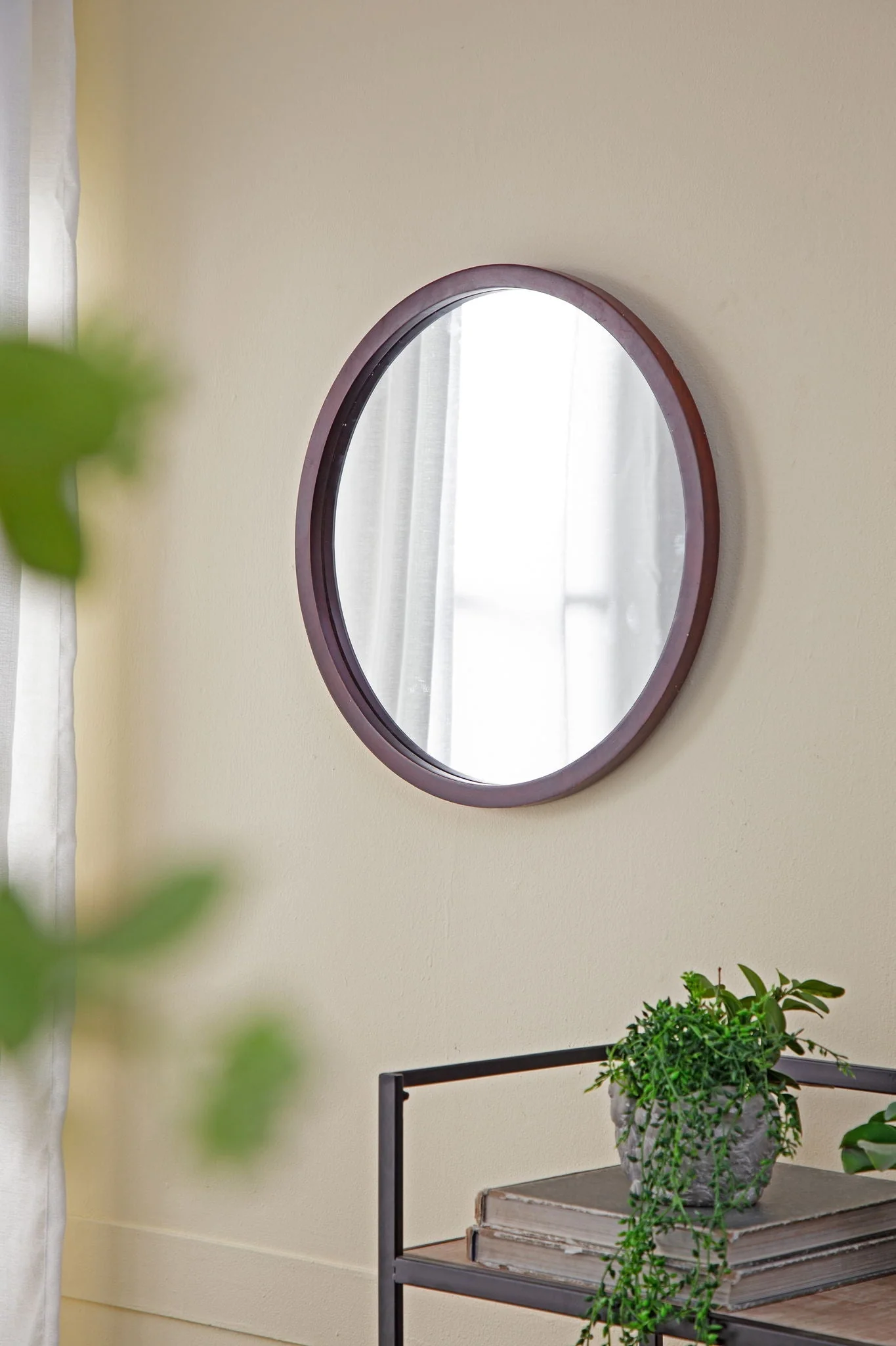Circle Wall Mirror With Wooden Frame for Living Room - Image 2