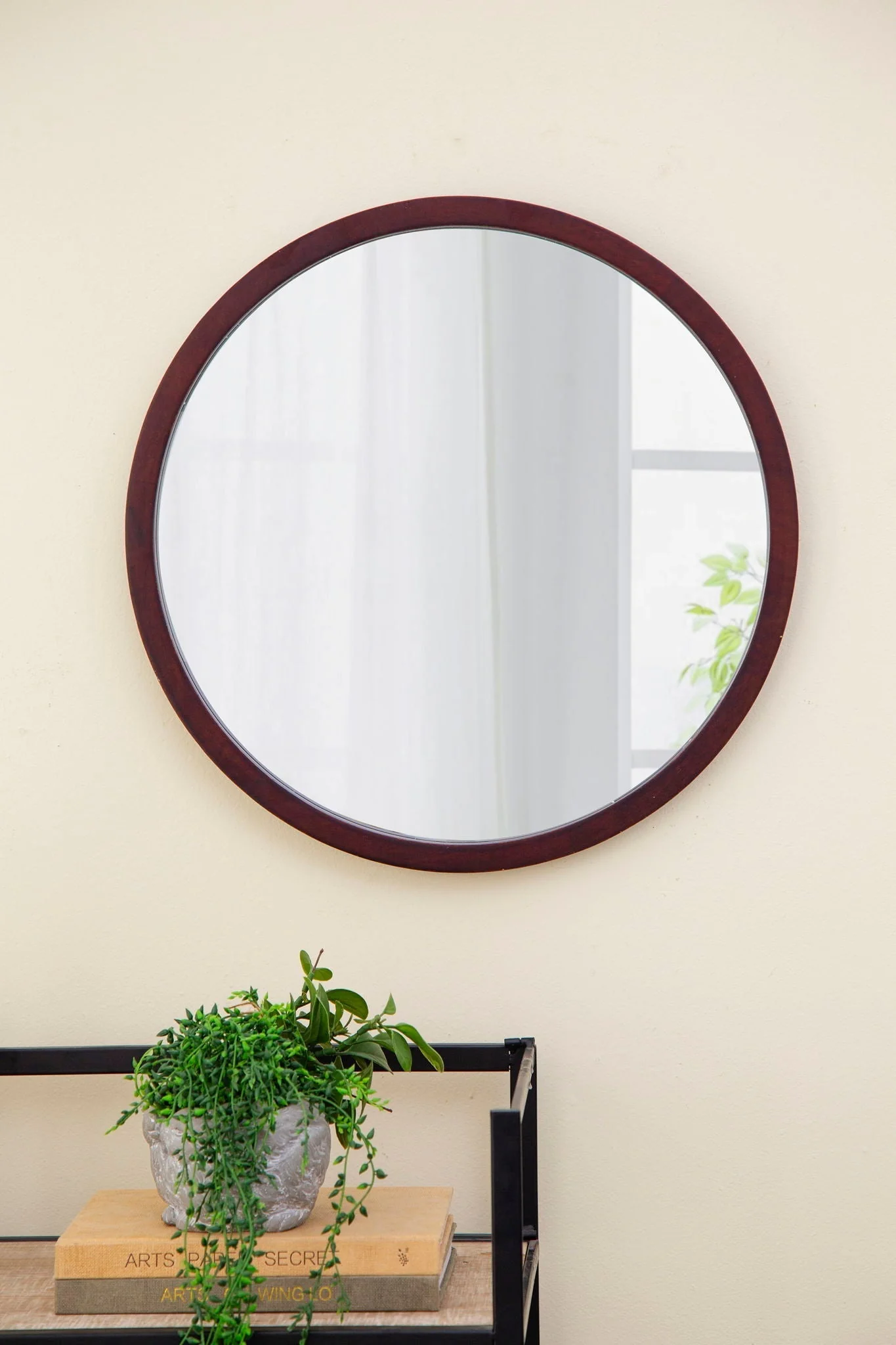Circle Wall Mirror With Wooden Frame for Living Room - Image 34