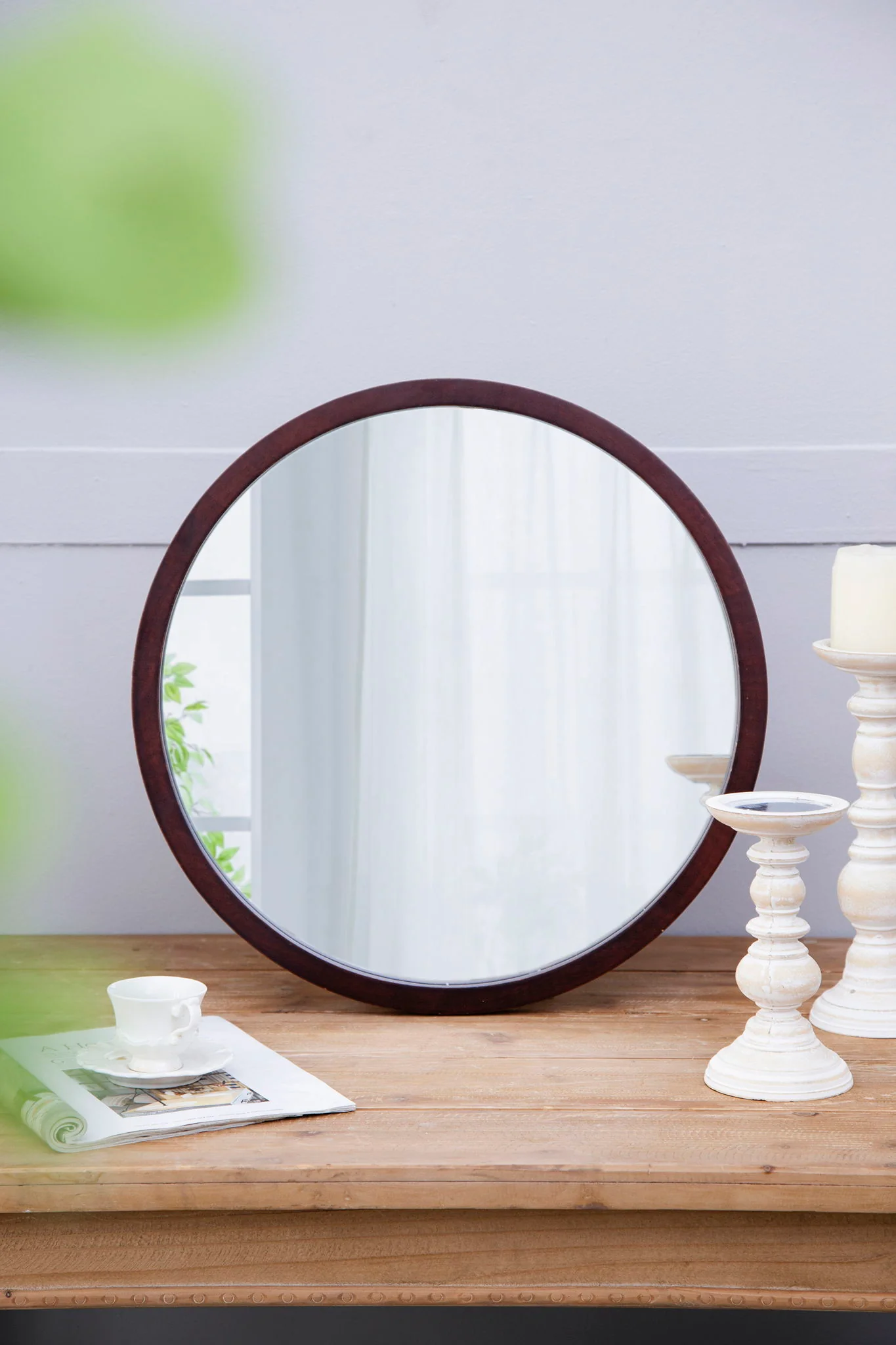 Circle Wall Mirror With Wooden Frame for Living Room - Image 35