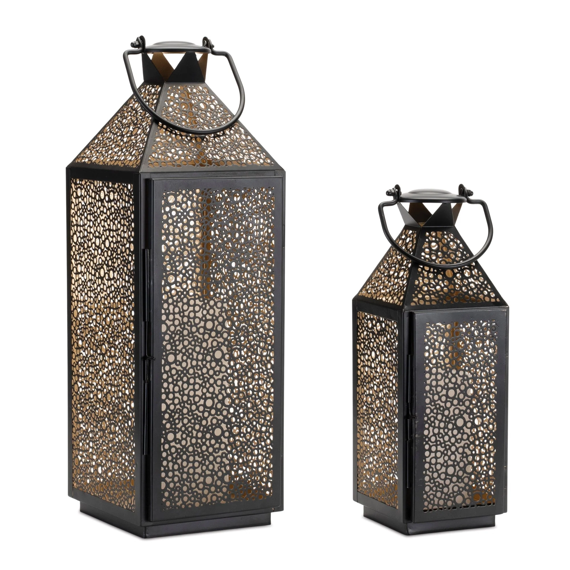 Circles Cut Metal Lantern with Gold Accent 12"H - Image 2