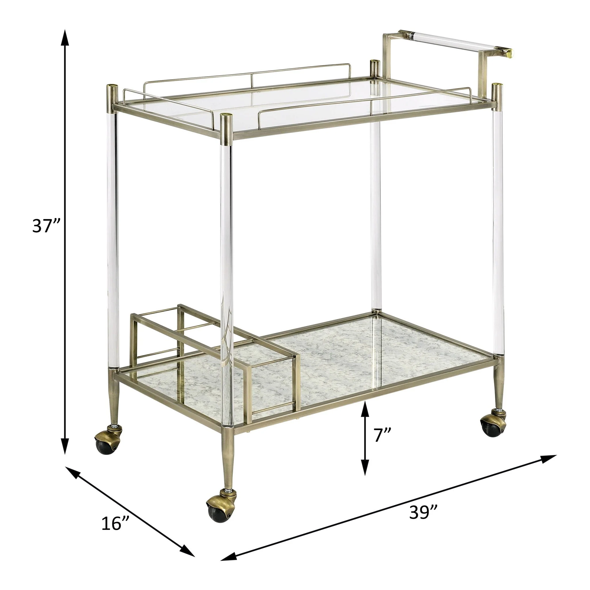 Cirro - Antique Mirror Wire Brass Serving Cart - Antique Brass / White - Image 2