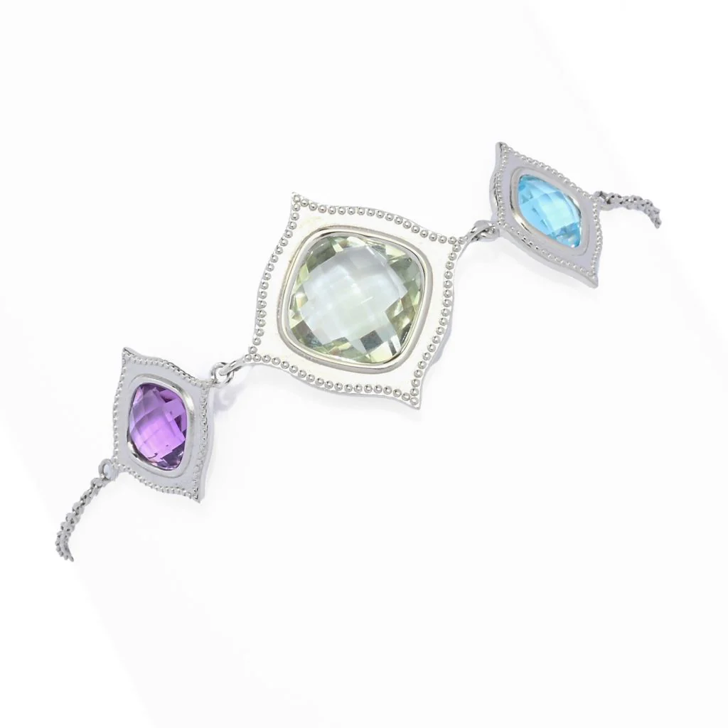 Claire Vessot Designs 3-Stone Checkerboard Cut Gemstone Bolo Bracelet