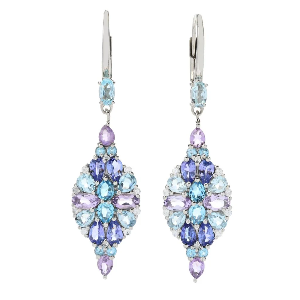 Claire Vessot Designs 5.06ctw Topaz, Amethyst, Tanzanite & Zircon Drop Earrings - Image 3